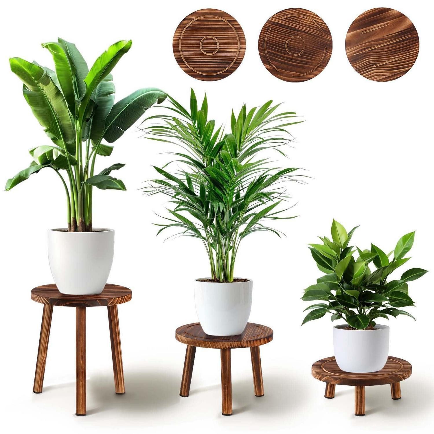 LuxusKollektion Blumenständer Blumenhocker Holz 3er-Set 3 Höhen