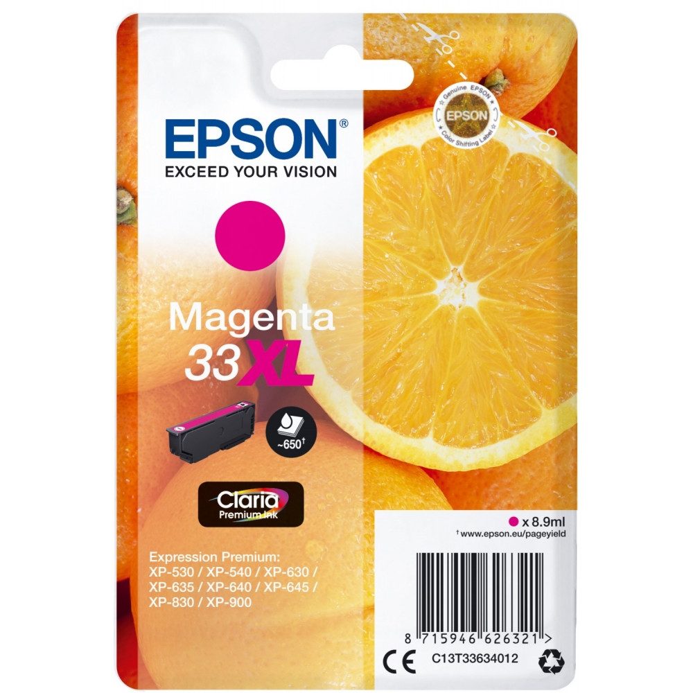 Epson Epson 33XL Claria Premium Tintenpatrone magenta für Drucker Tintenpatrone (Echt/Original, Hochwertige Epson Claria Premium Tinte)