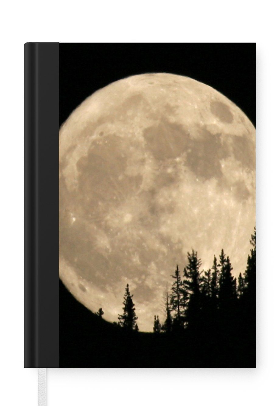 MuchoWow Notizbuch Mond - Bäume - Schwarz, Journal, Merkzettel, Tagebuch, Notizheft, A5, 98 Seiten, Haushaltsbuch