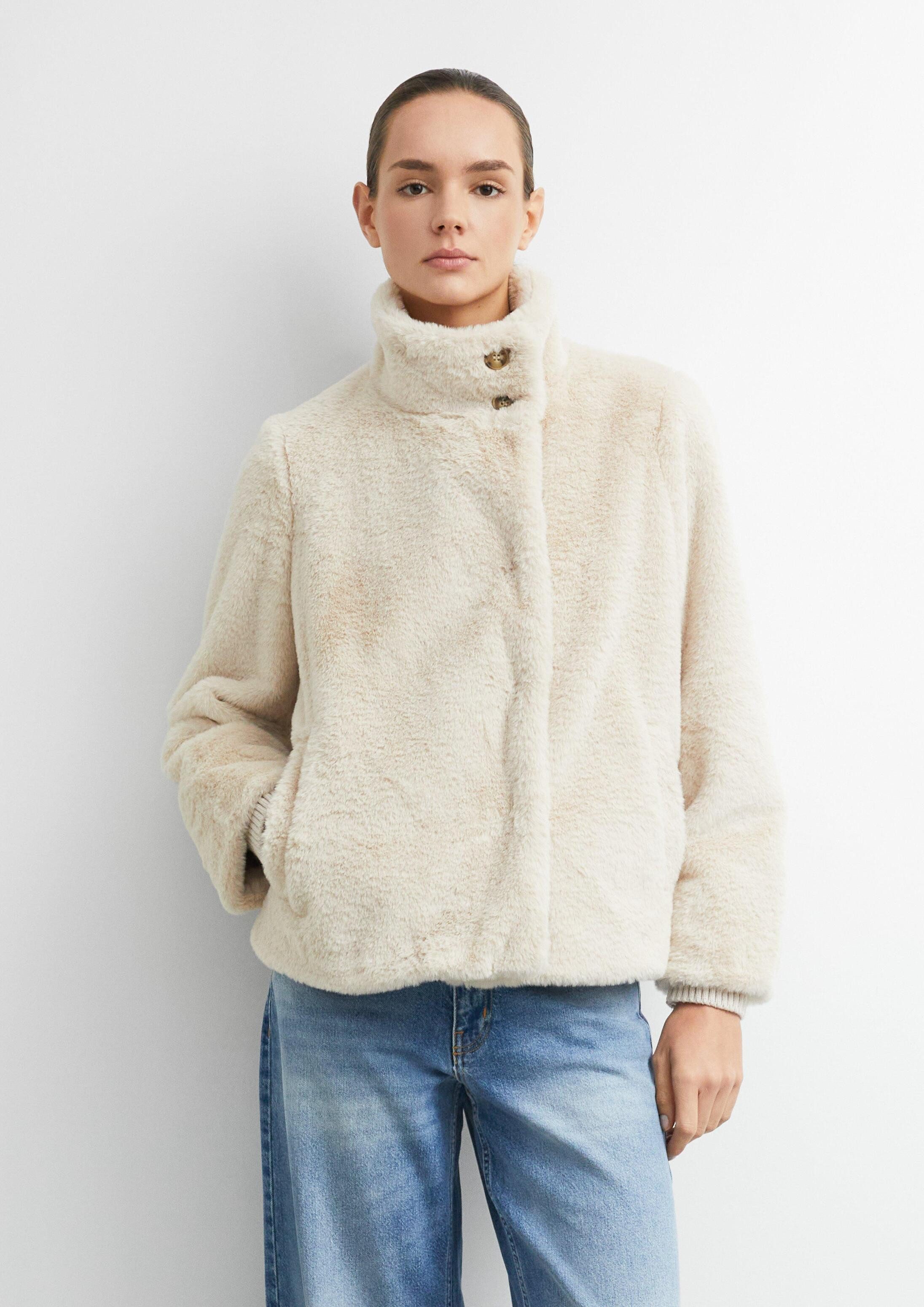 comma Funktionsjacke Outdoor-Jacke Fake-Fur-Jacke mit Strickbündchen