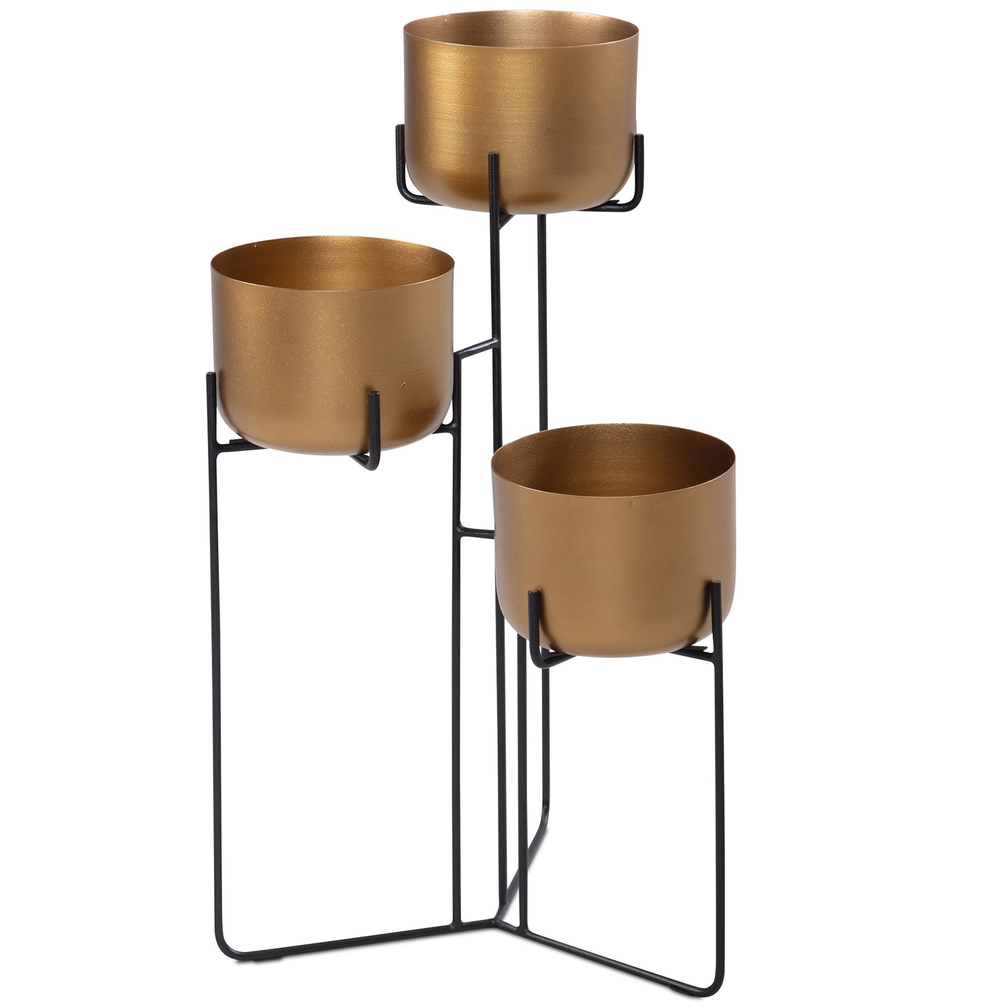 KADIMA DESIGN Blumenständer Pflanzenhalter Gold/Schwarz, 45x80x45 cm, 3 Töpfe