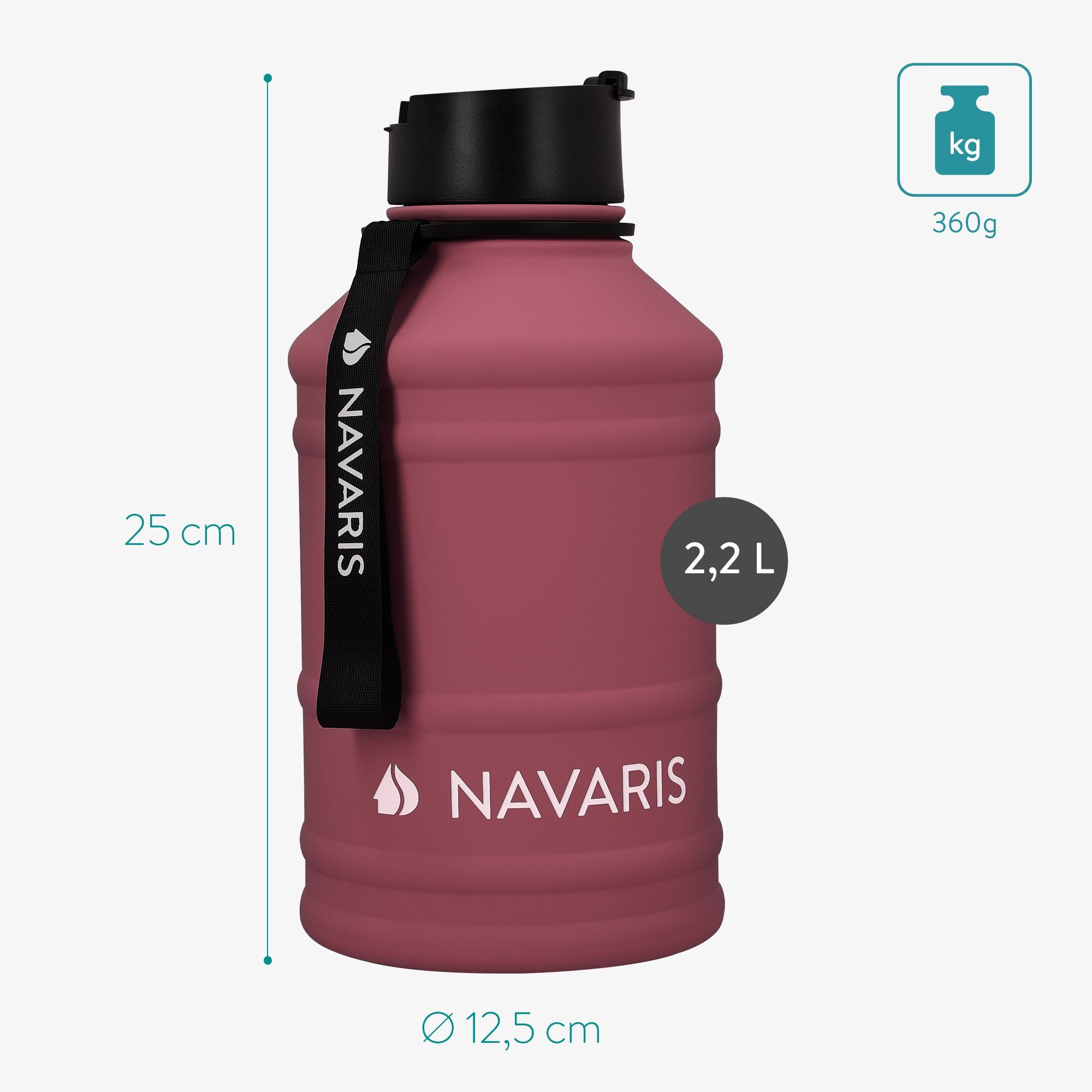 Navaris Trinkflasche Bottle Sport Water Wasserflasche Himbeer 2,2l Pink Gym Jug XXL - Flasche