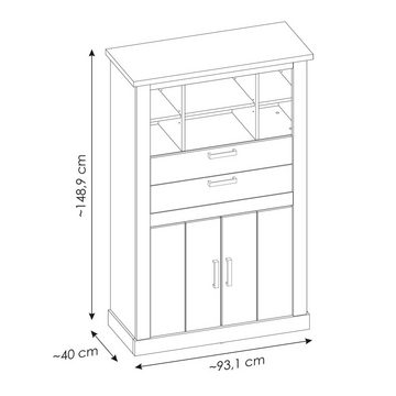 Lomadox Vitrine PADBORG-129 Vitrinenschrank, anthrazit mit Eiche