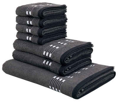 my home Handtuch Set Jonnie, Walkfrottee, (Set, 7-tlg), Handtücher aus 100% Baumwolle, Handtuchset mit gemusterter Bordüre