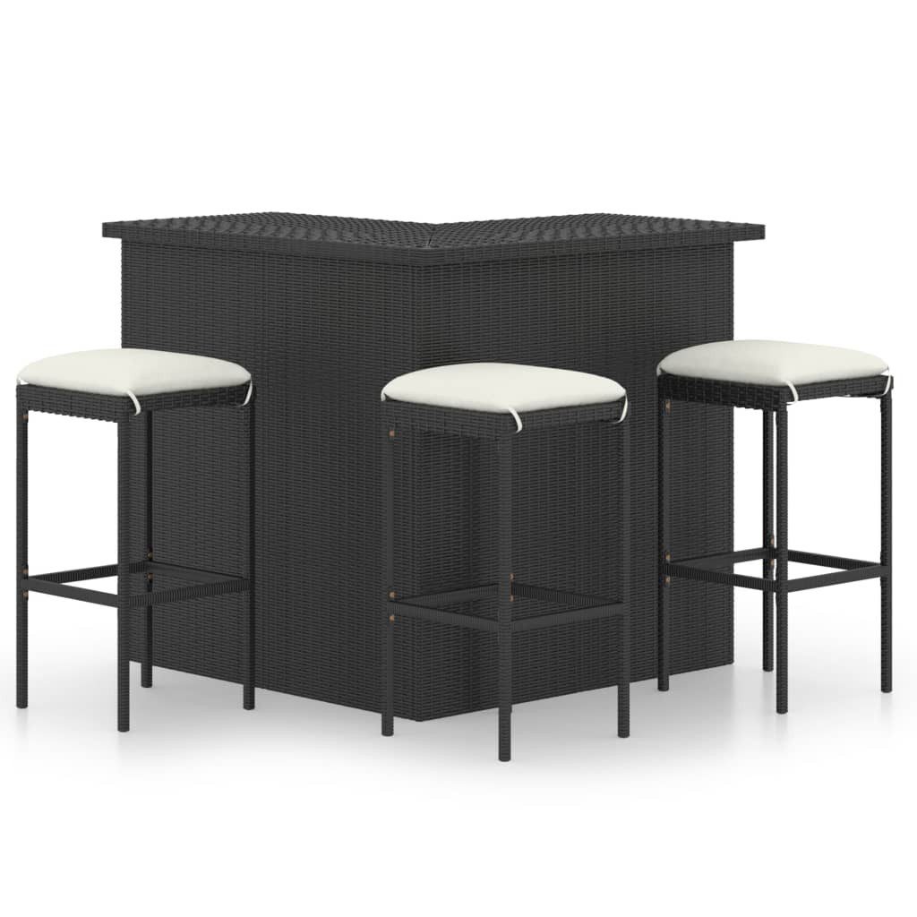furnicato Gartenbar-Set Schwarz aus PE-Rattan mit Tisch 100x50x105 cm und Hocker, (1-tlg), Wetterfeste Sitzgruppe mit waschbaren Kissen und stabilem Stahlrahmen