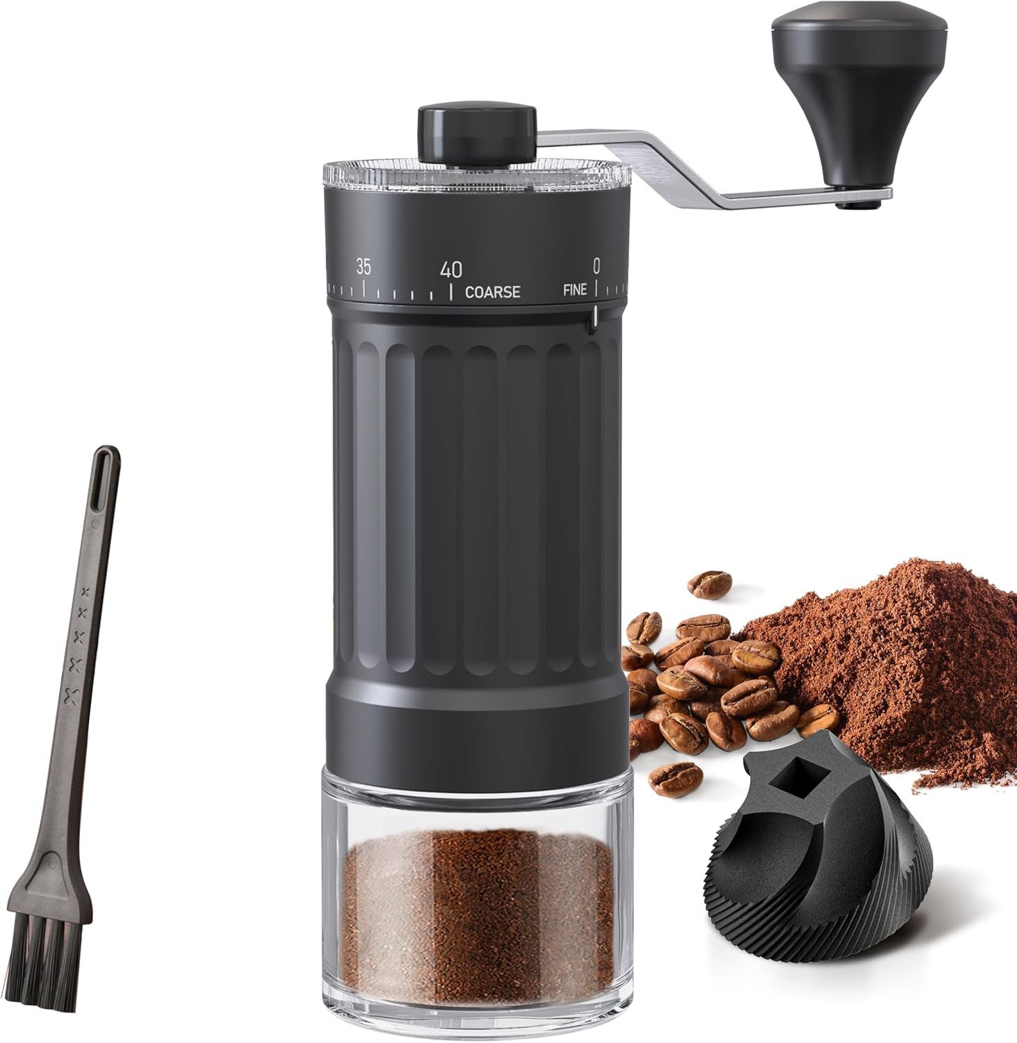 Forrlite Kaffeemühle Externer, verstellbarer manueller Kaffeemühle mit hochpräzisem, 30 g Bohnenbehälter