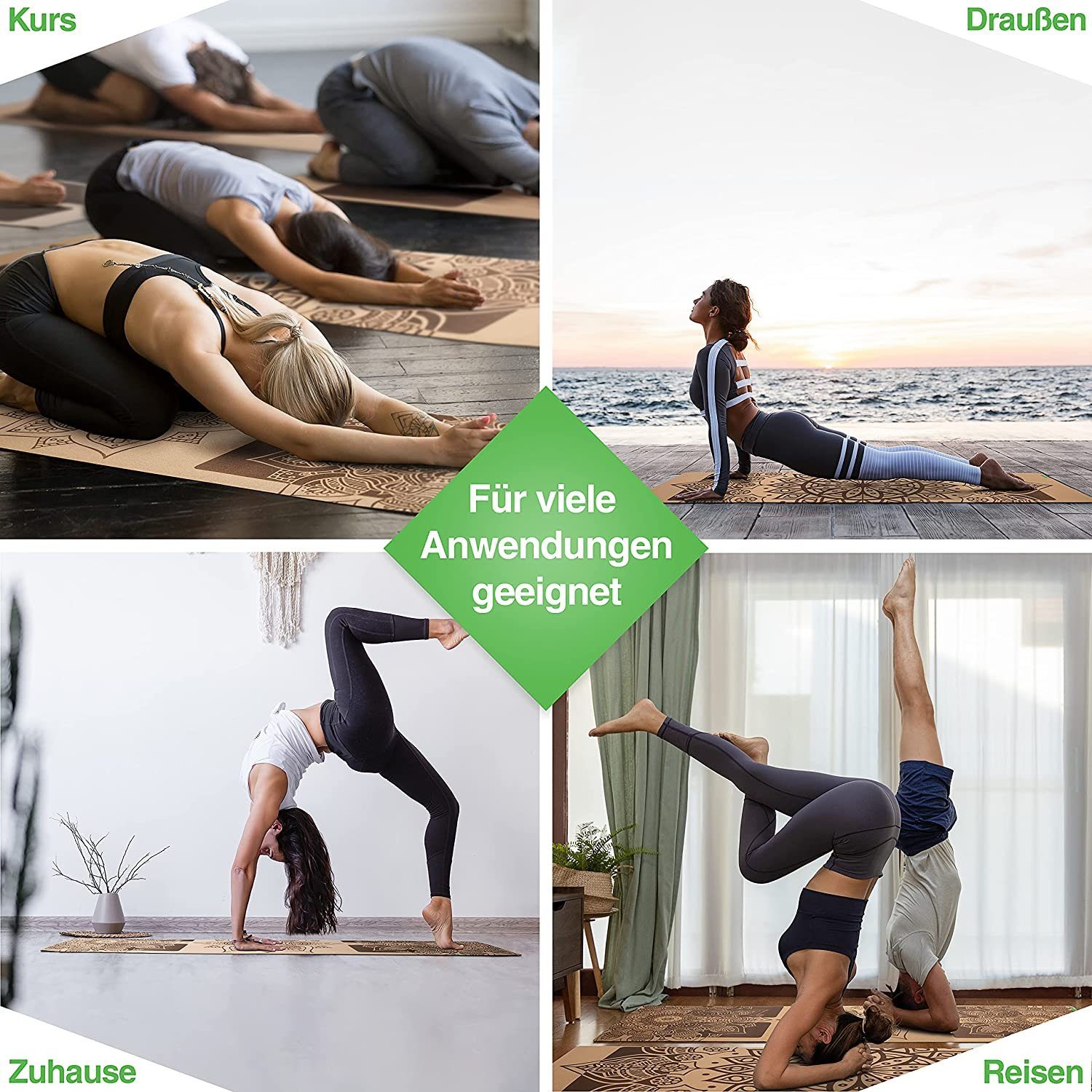 BACKLAxx® Yogamatte aus hochwertigem Kork, Gymnastikmatte 183 x 61 x 0,6 cm (Fitnessmatte aus Kork, inkl. Tragegurt & Videokurs), 4 mm stark, aus natürlichen Ro – Bild 5 von 5