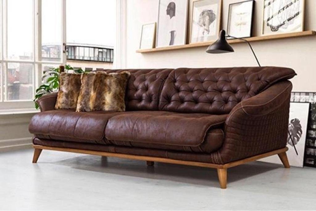 Couch Dreisitzer 1 Europa Made Chesterfield-Sofa JVmoebel Couchen Möbel Sofa, in Braune Polster Teile,