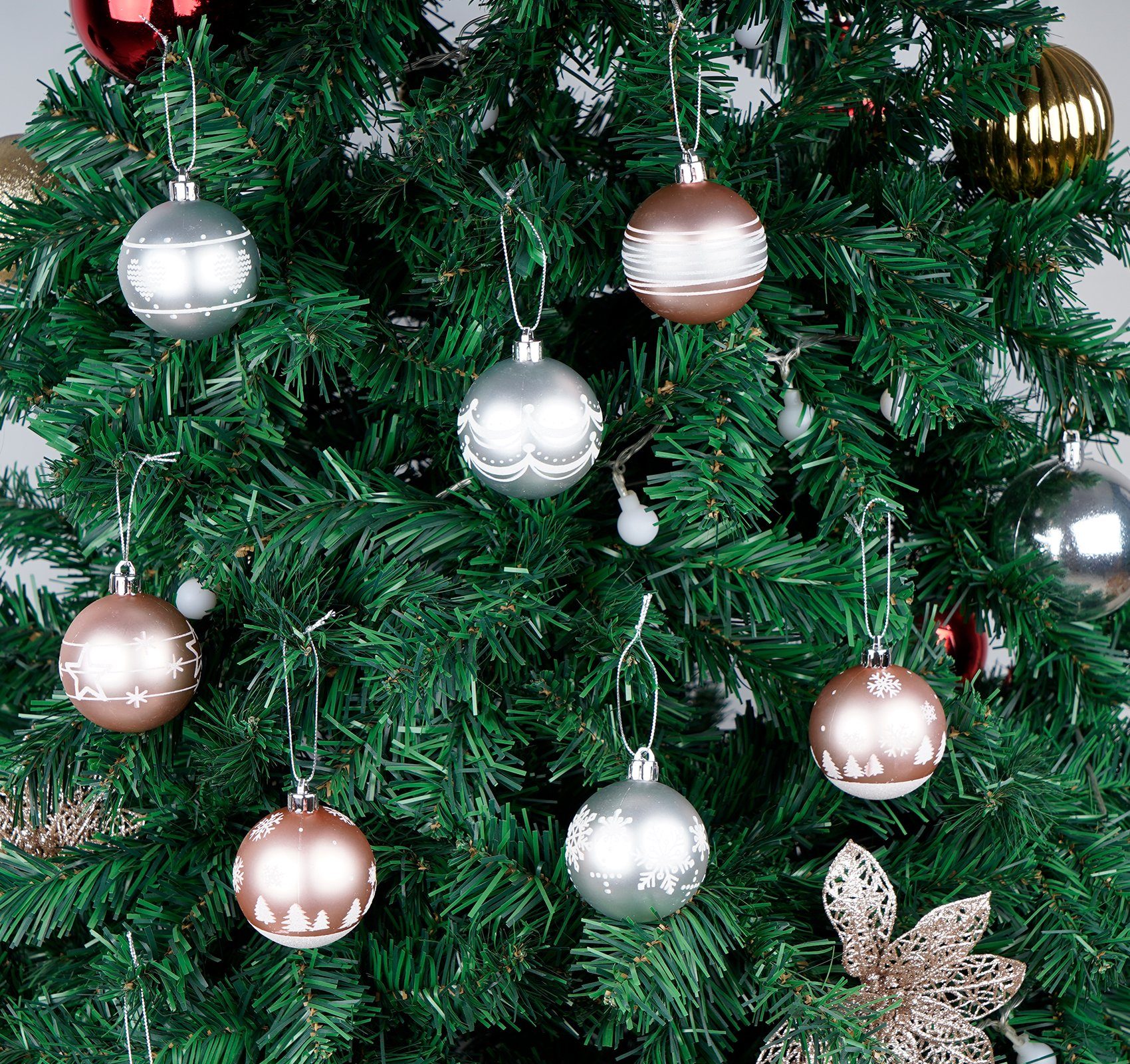 Homewit Christbaumschmuck Dekoration Ornamente Weihnachten und Silber (30-tlg), Weihnachtskugeln Glitzernd Glänzend Christbaumsdeko Christbaumkugeln Rose Set