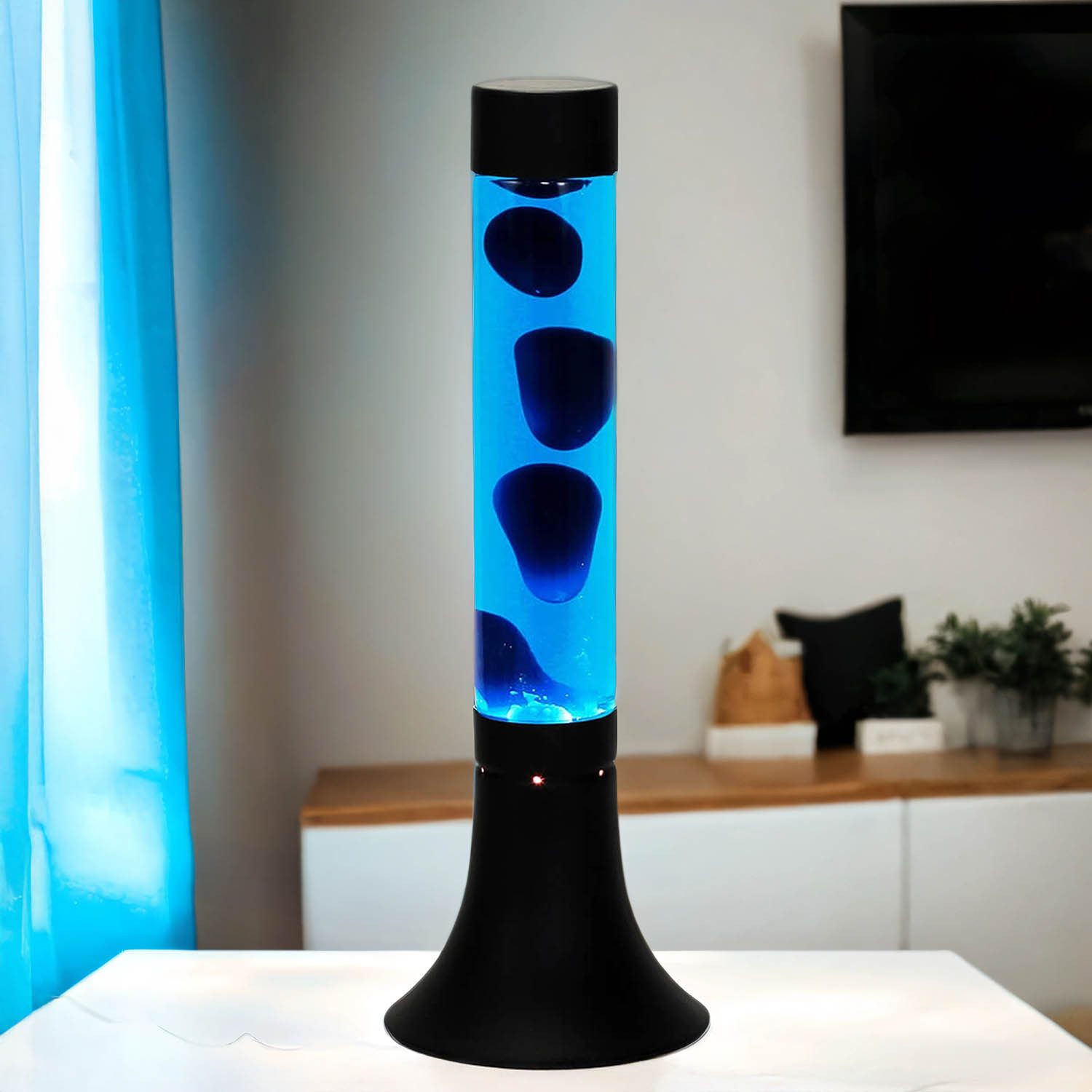 Licht-Erlebnisse Lavalampe YVONNE, Warmweiß, Tischlampe Blau mit Kabelschal günstig online kaufen