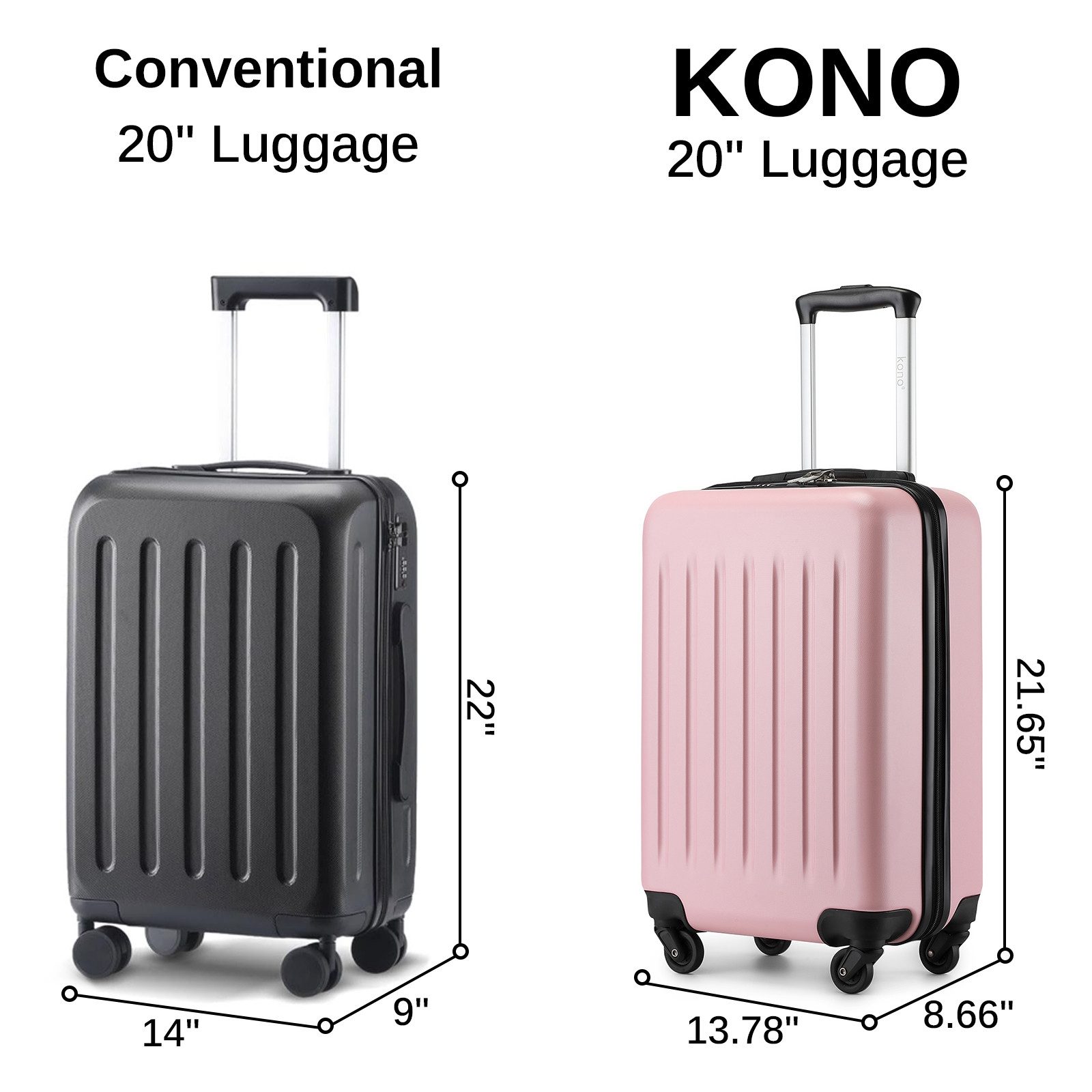 KONO Handgepäckkoffer Hartschale Koffer Zwillingsrollen ABS Handgepäck Bord günstig online kaufen