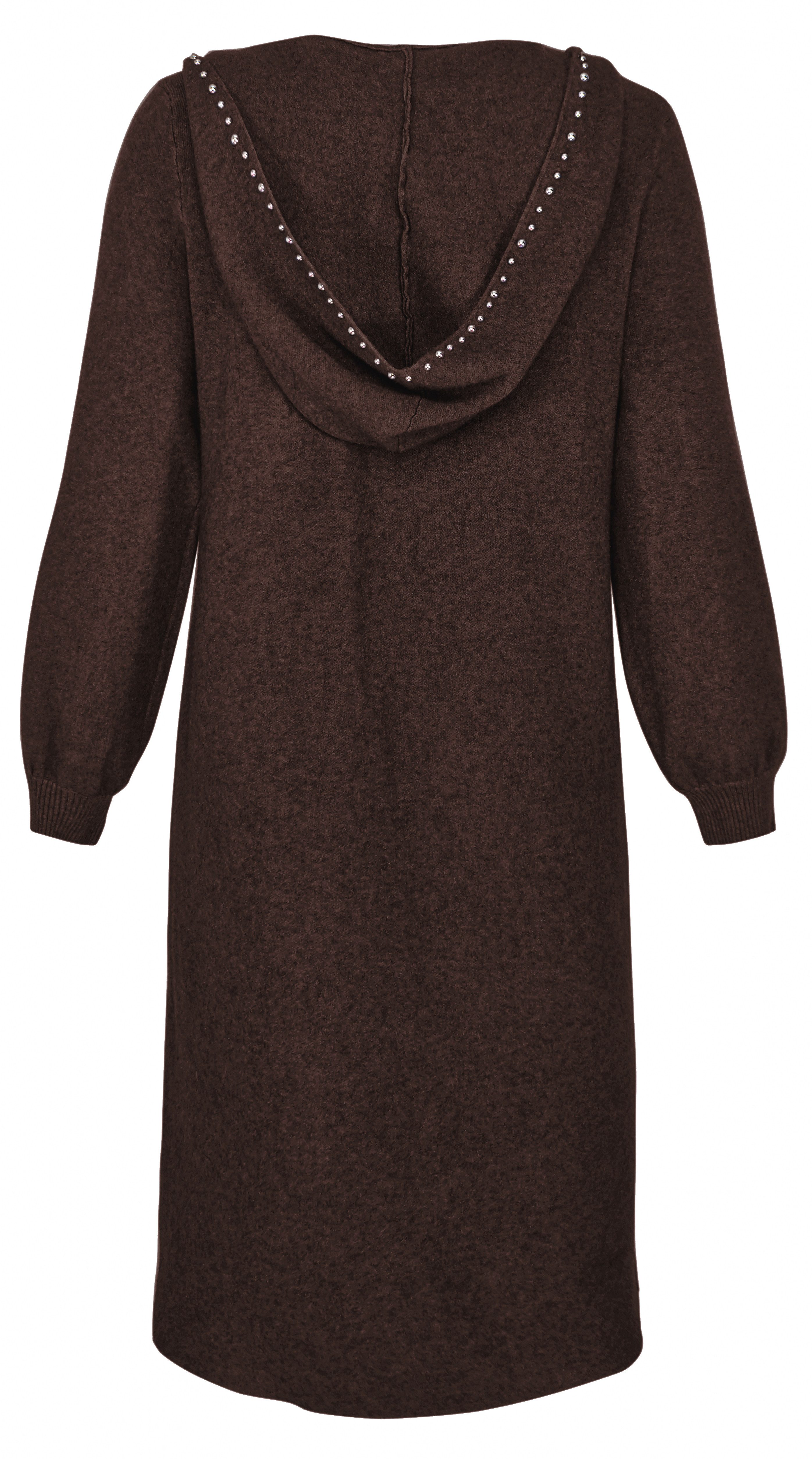 dy_mode Longstrickjacke Damen Strickmantel Langer Cardigan Strickjacke Strickcardigan Kapuze in Unifarbe, mit Kapuze und Ziernieten – Bild 3 von 5