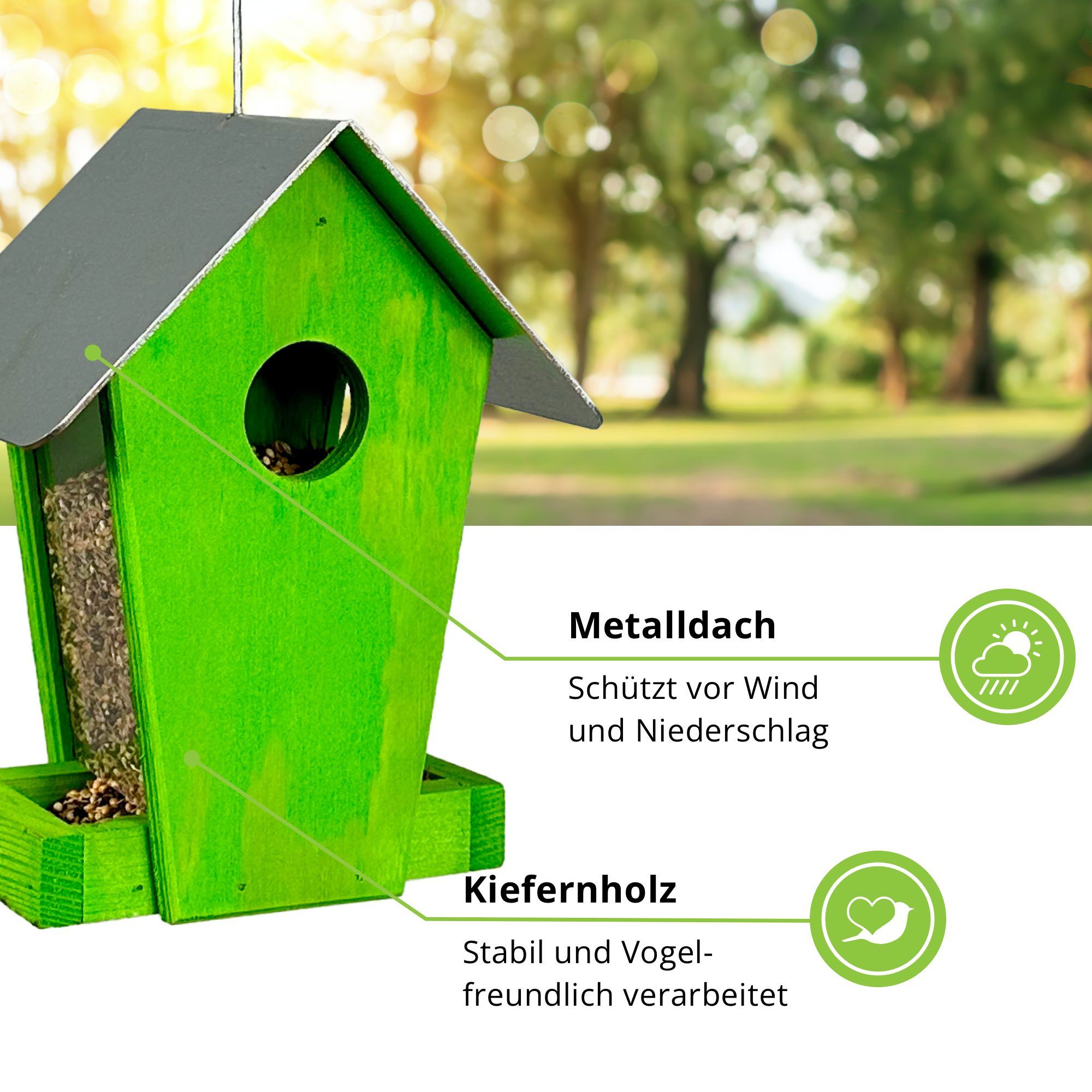 gartenetage Vogelhaus Streufuttersilo Schweden – Bunte Vogelfütterung für Ihren Garten, Wetterfestes Design, Einfache Handhabung, Für Wildvögel