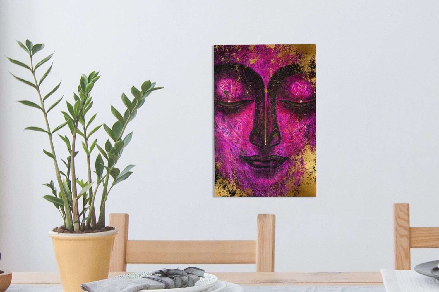 Buddha Zackenaufhänger, Gemälde, bespannt cm (1 - OneMillionCanvasses® St), inkl. Leinwandbild Gesicht fertig - Lila, Leinwandbild 20x30