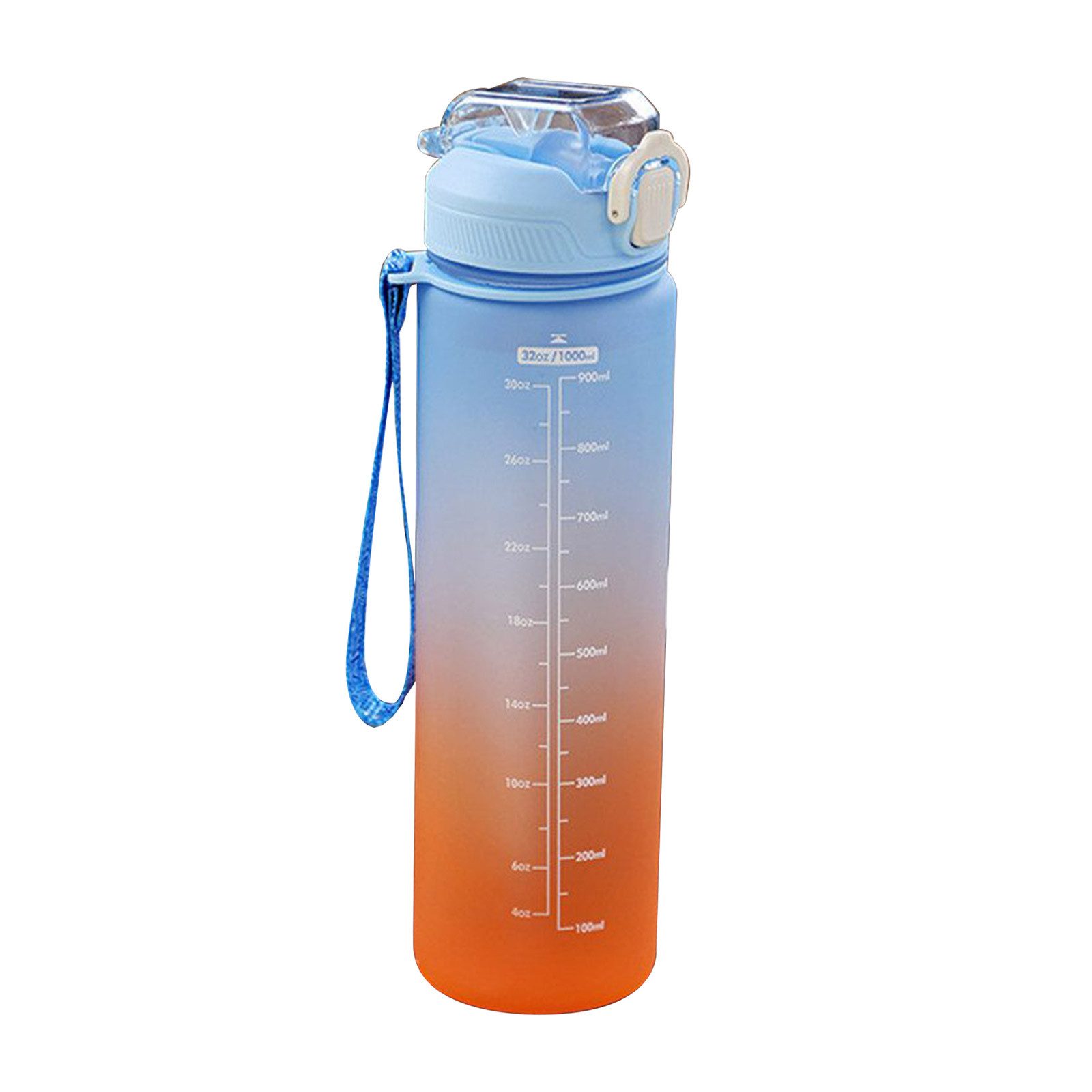 Trinkflasche 1-Liter-Sport-Wasserflasche mit Strohhalm und Zeitmarkierung, BPA-frei