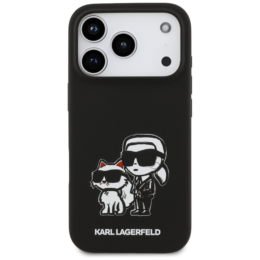KARL LAGERFELD Handyhülle MagSafe iPhone 17 Pro Silikon schwarz Figuren Logo 6,3 Zoll, Kantenschutz