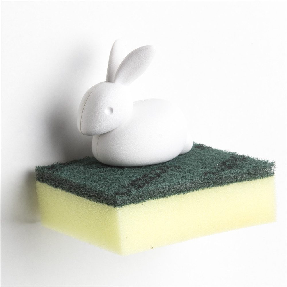 Qualy Design Schwammhalter Hase Weiß, (Kunststoff, 2-tlg., Saugnäpfe und 1 Schwamm inklusive), Kaninchen, Bunny Sponge, ca. 4,8 x 6,9 x 10,1 cm