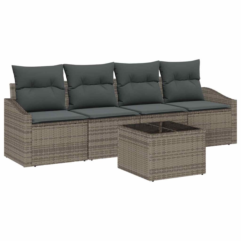 vidaXL Loungesofa Sofa Set mit Kissen mit Kissen 5 pcs Grau Poly Rattan, 5 Teile