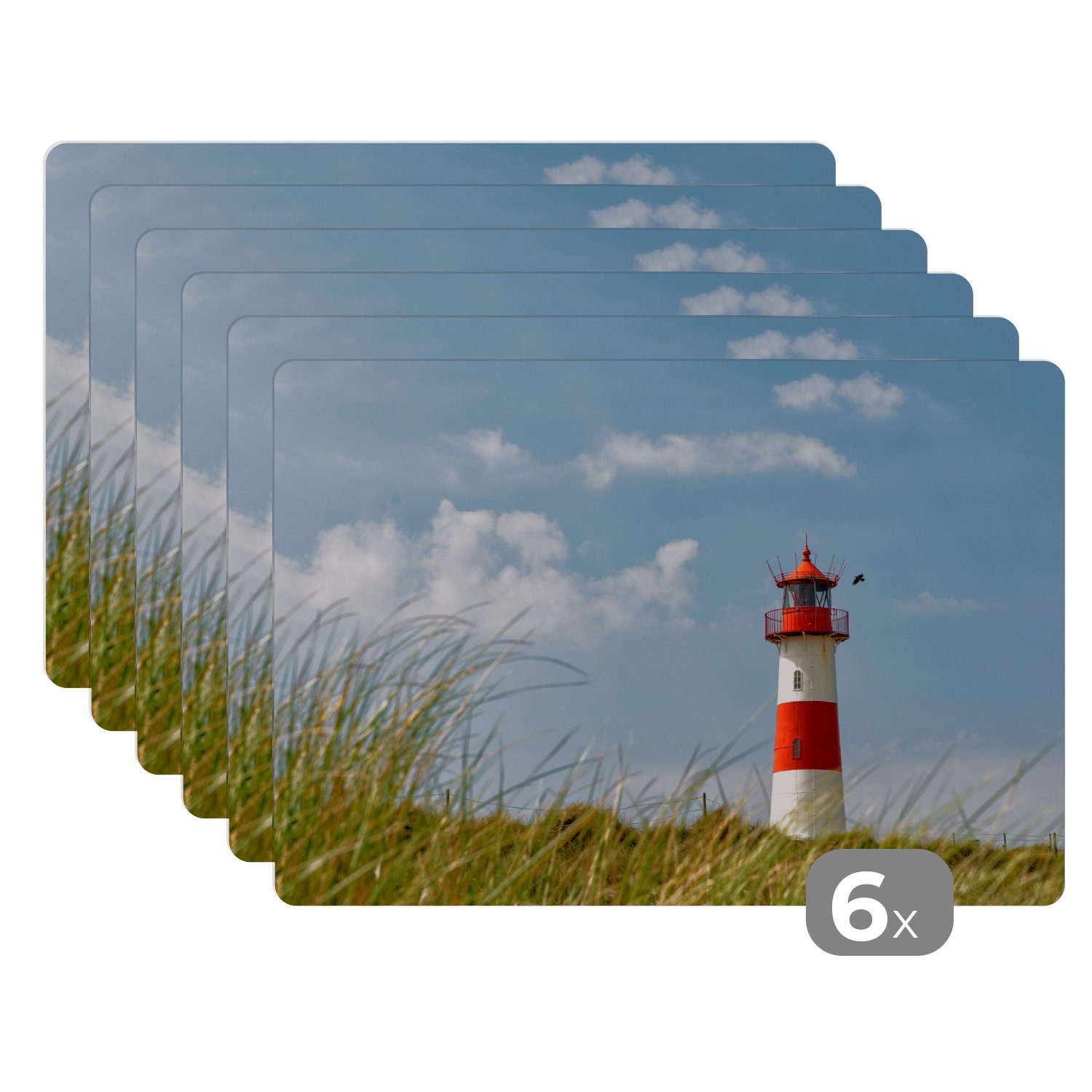 MuchoWow Platzset Meer - Leuchtturm - Deutschland, (6-St), Platzsets, Tischset, Abwaschbar, Tischsets, Platzdeckchen