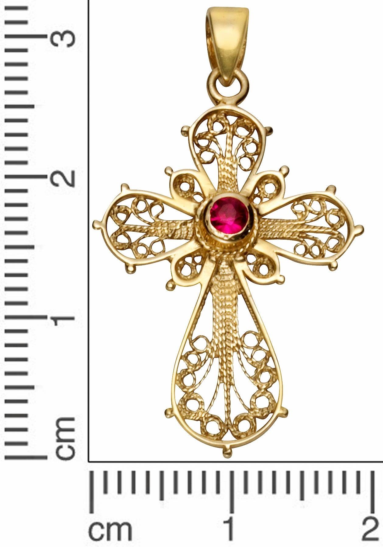Firetti Kreuzanhänger Schmuck Geschenk Gold 375 Halsschmuck Anhänger Halskette Kreuz, mit Rubin – Bild 2 von 2