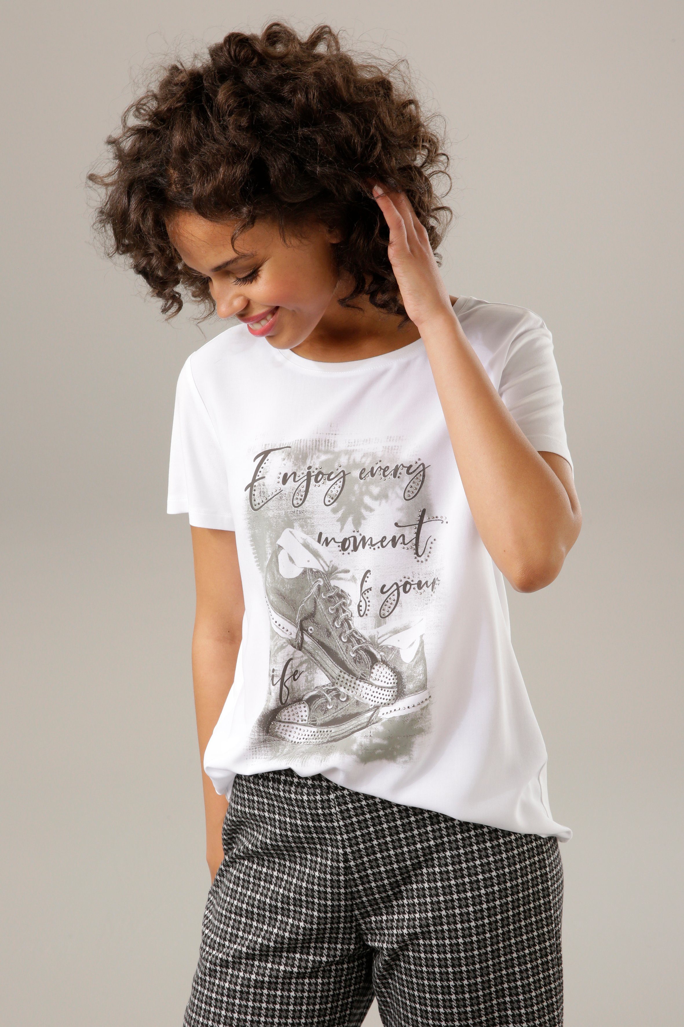 Aniston CASUAL Shirtbluse mit Glitzersteinchen verzierter Frontdruck | Blusenshirts