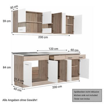 Homestyle4u Küchenbuffet Küchenzeile 200 cm Miniküche Küche Einbauküche Weiß