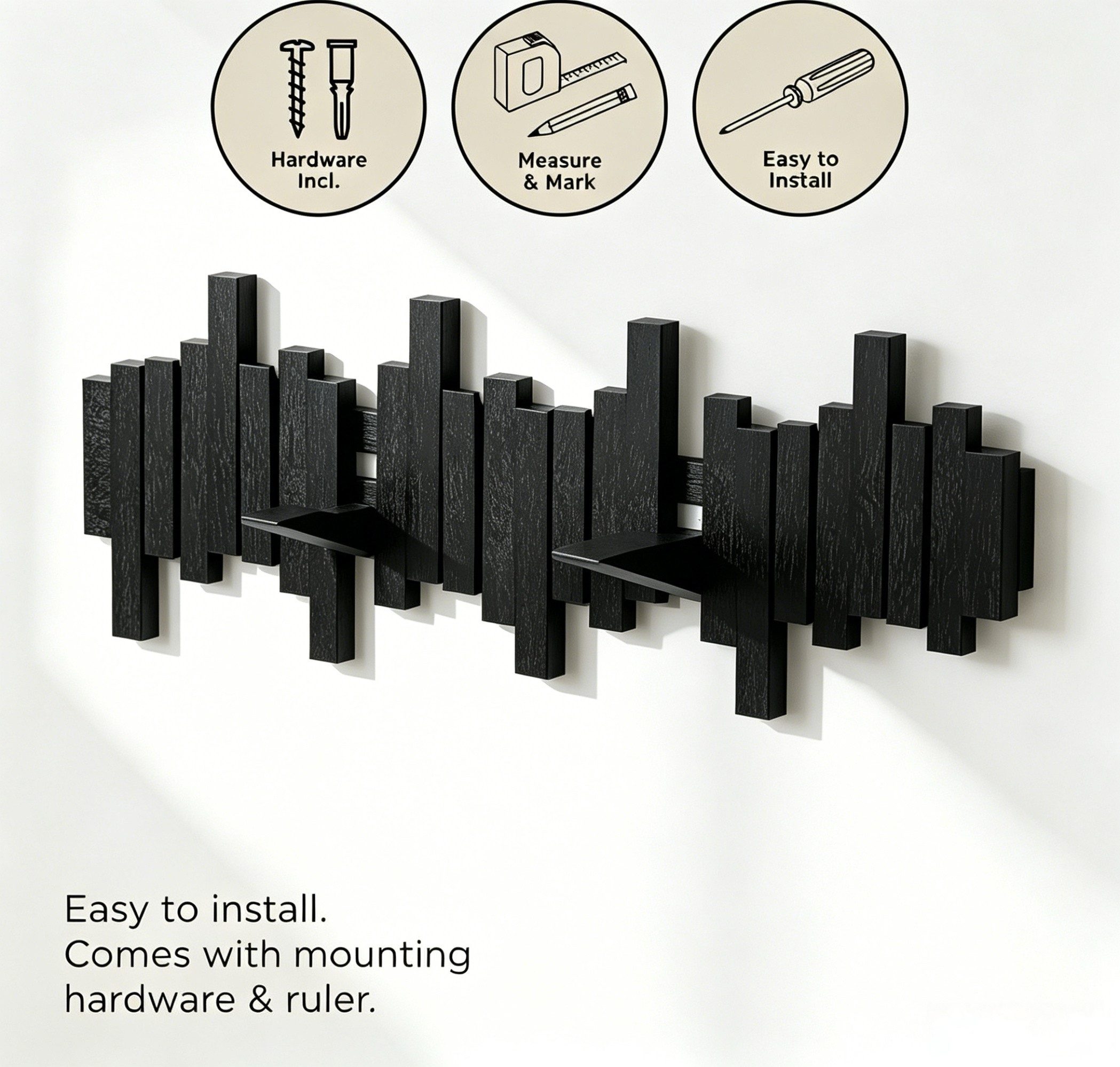 ibettertec Garderobenleiste Garderobenleiste Wandgarderobe, Hakenleiste m. 6 Haken für Kleidung (Set), 6 bewegliche Haken,Ein-/ausklappbares DesignMassivholz-Konstruktion