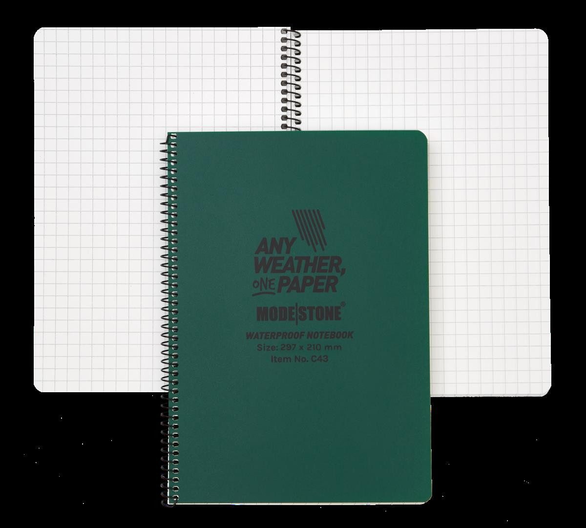 Modestone LTD Survival Knife Modestone C43 Side Spiral Notepad A4 210x297mm Waterproof Green