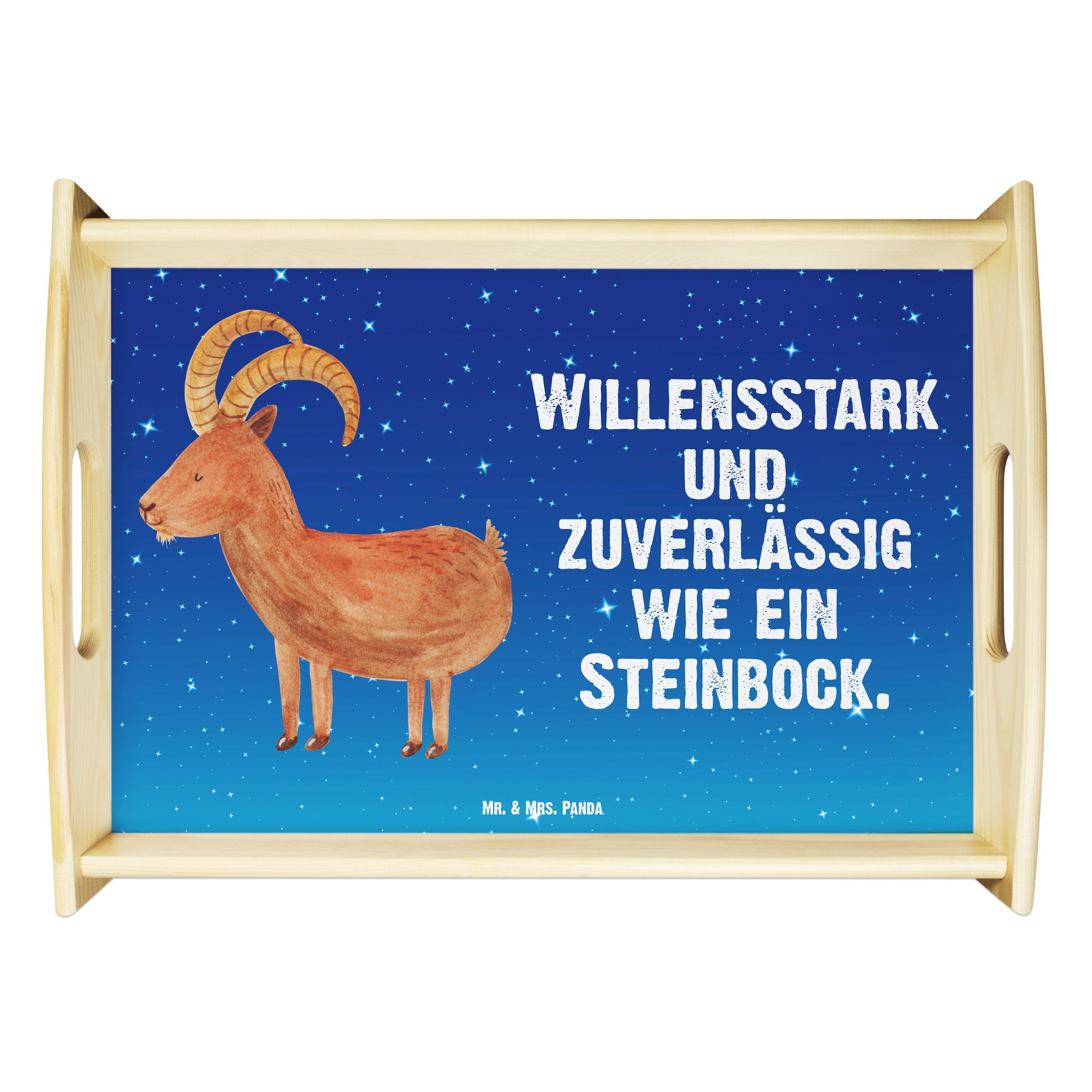 & Mrs. lasiert, Sternenhimmel Steinbock Blau (1-tlg) Echtholz - - Mr. Tablett Geschenk, Sternzeichen Holztablett, Panda