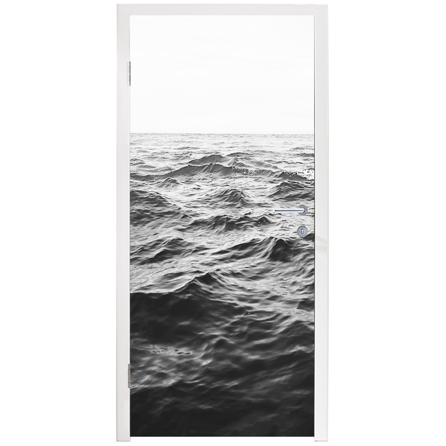 St), Türaufkleber, Schwarz 75x205 cm Meer Wasser MuchoWow weiß, Fototapete Tür, für - (1 Natur Türtapete und - Matt, bedruckt, -