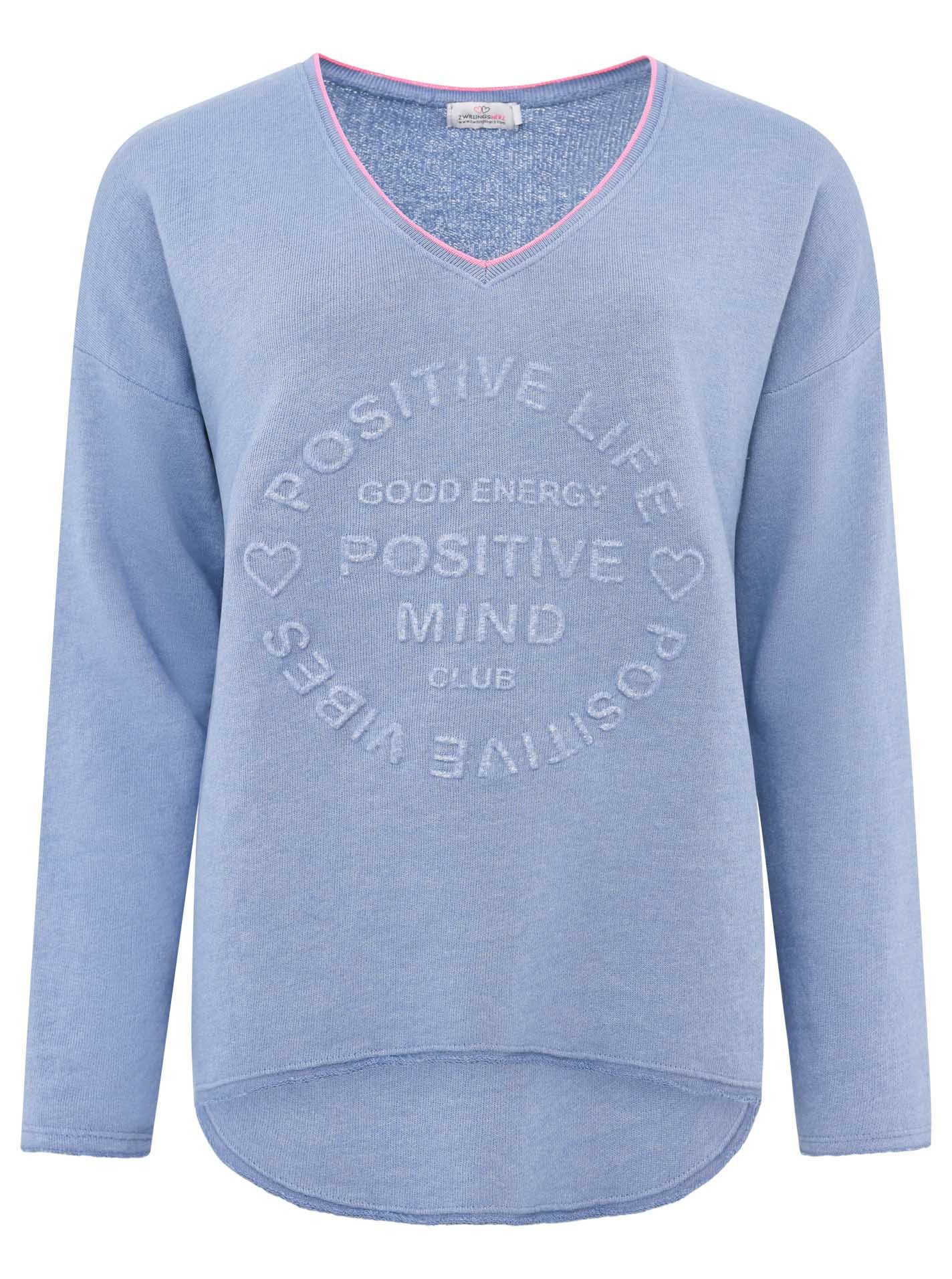 Zwillingsherz Sweatshirt „Positive Mind Neon Kante” mit Kontrastnaht, V-Neck, washed out Optik, langarm – Bild 2 von 5