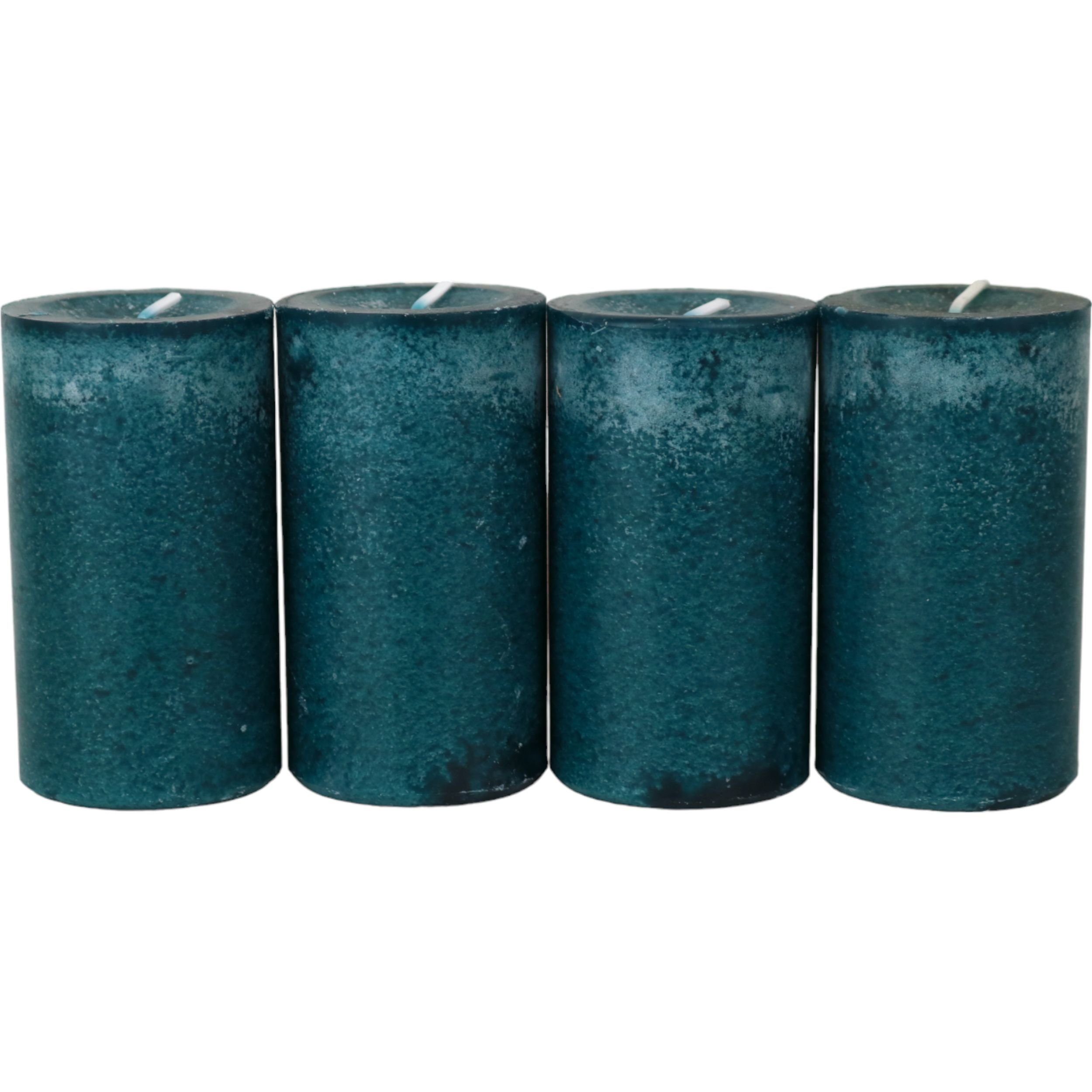DekoTown Stumpenkerze 4 Stumpenkerzen, Petrol, 9x6 cm, DEKRA geprüft, Brenn günstig online kaufen