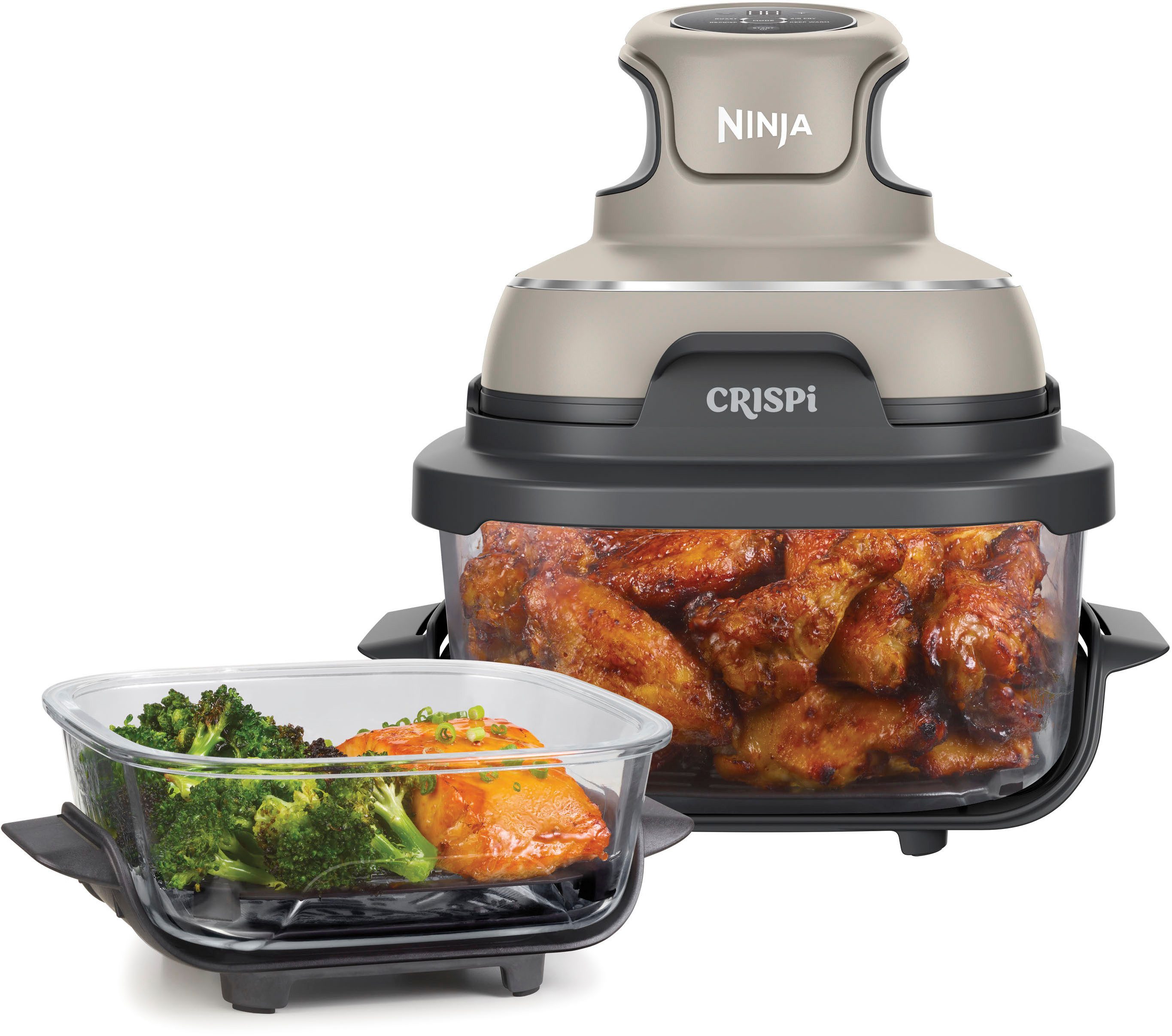 NINJA Heißluftfritteuse Ninja CRISPi 4-in-1 Tragbare Glas-Heißluftfritteuse Stone - [FN101EUST], 1700 W, tragbar