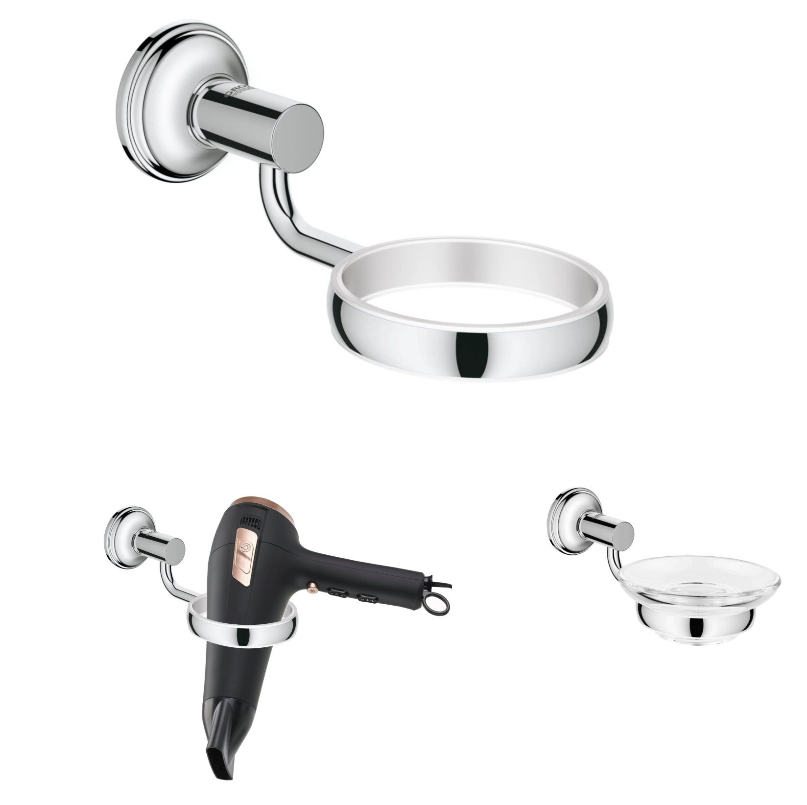 Grohe Seifenschale, Breite: 5.7 cm, Essentials Chrom Halter für Haartrockner Becher