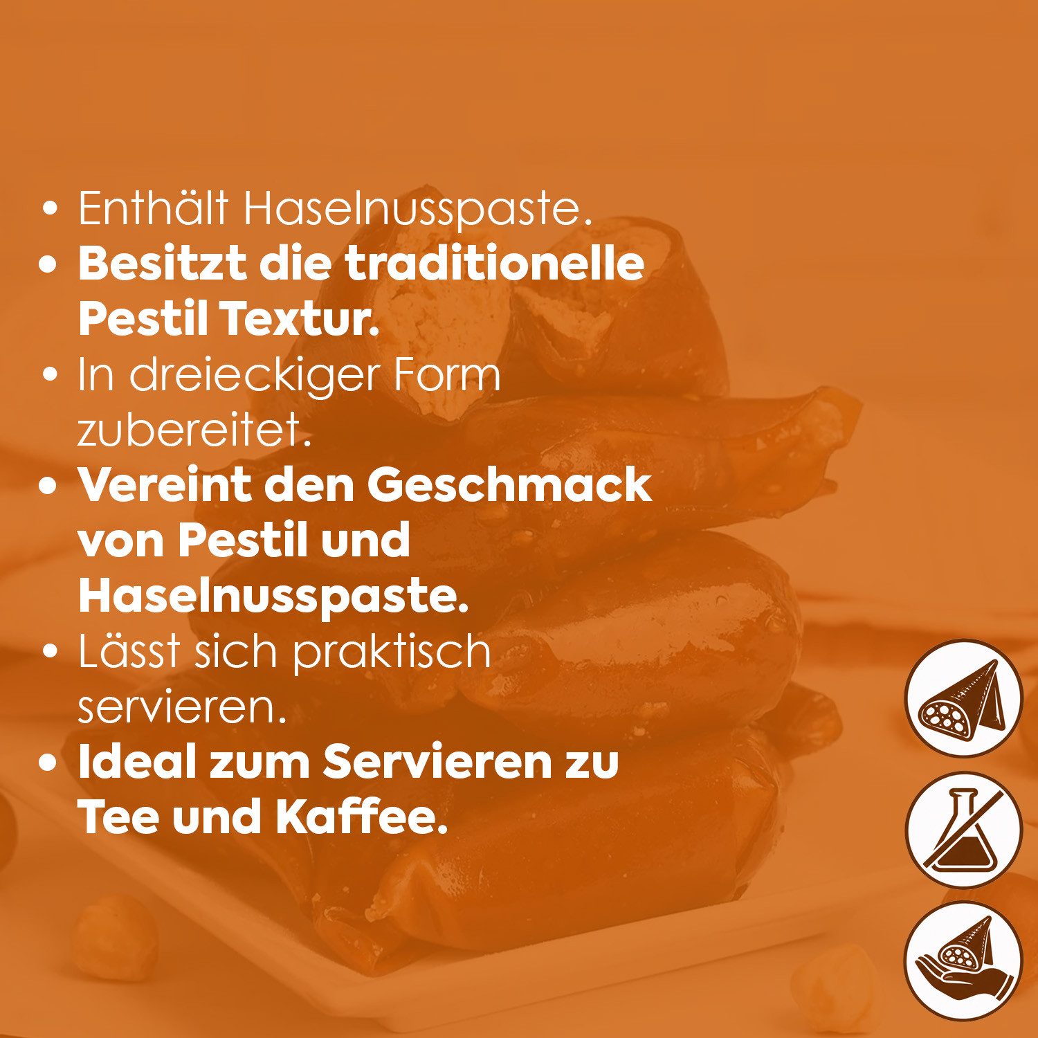 We_Natur Süßigkeit Fruchtleder mit Haselnusspaste – Zarte dreieckige Süßigkeit, 350 g, Traditioneller Pestil (Fruchtleder) mit Haselnusspaste – Bild 3 von 5