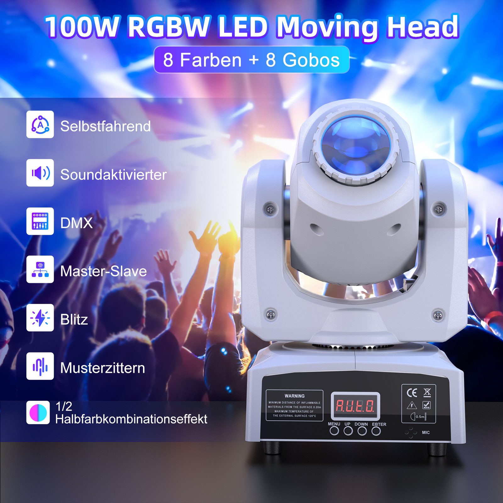 ZonQoonz Discolicht 100W Moving Head Light, BühnenLicht Gobo Strahl Für Party Disco, Weiß