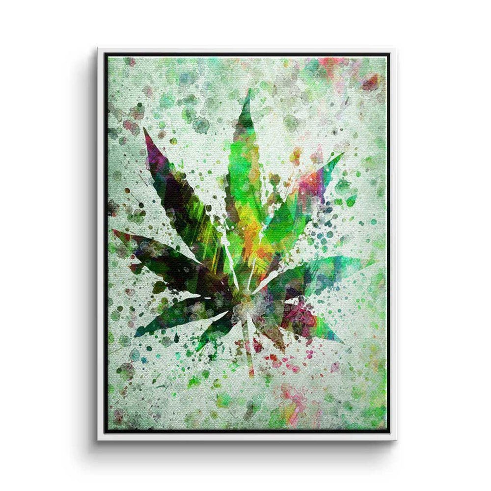 Rahmen Cannabis Mindset Premium - - Art Leinwandbild, Pop weißer Motiva - - Leinwandbild DOTCOMCANVAS® Painting