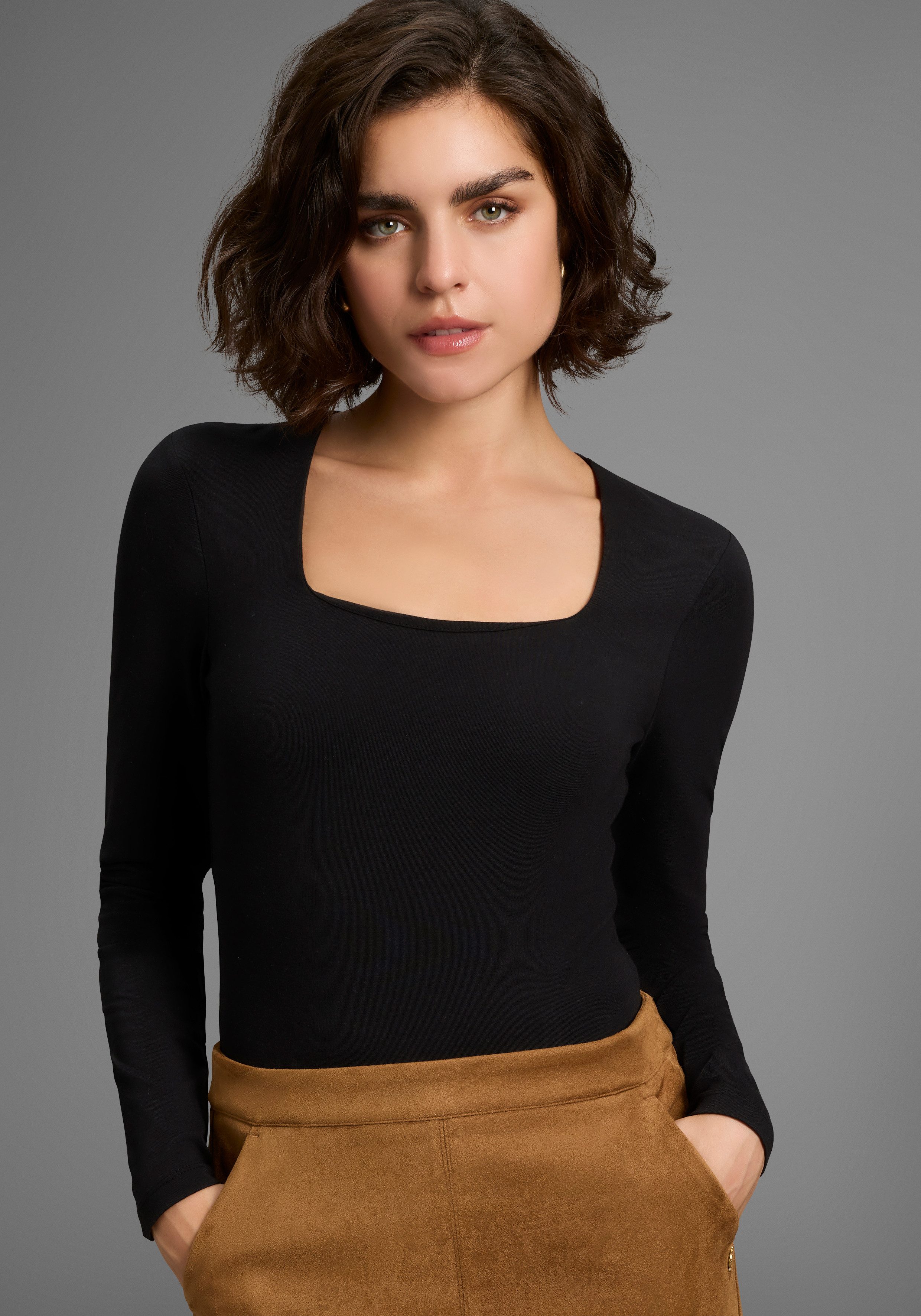 Laura Scott Langarmbody (2er-Pack) mit modischem Karree-Ausschnitt