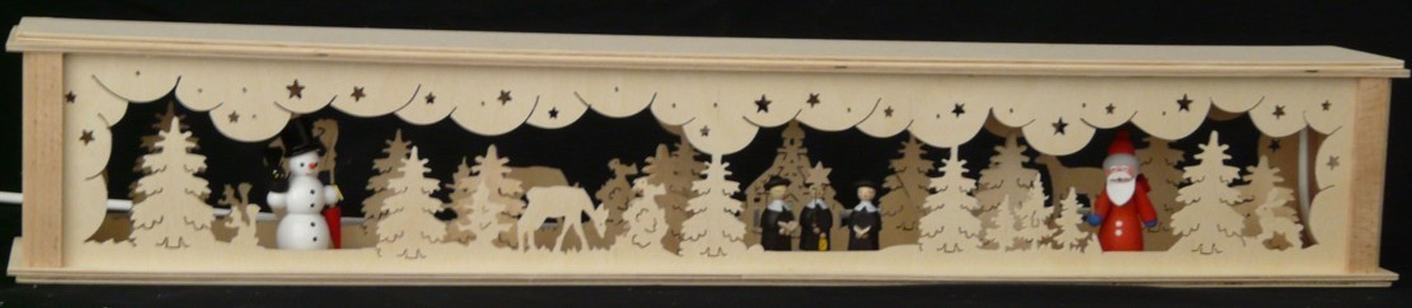 Schwibbogen-Fensterbank Schwibbogenerhöhung mit Schneemann Weihnachtsmann Kurrende und