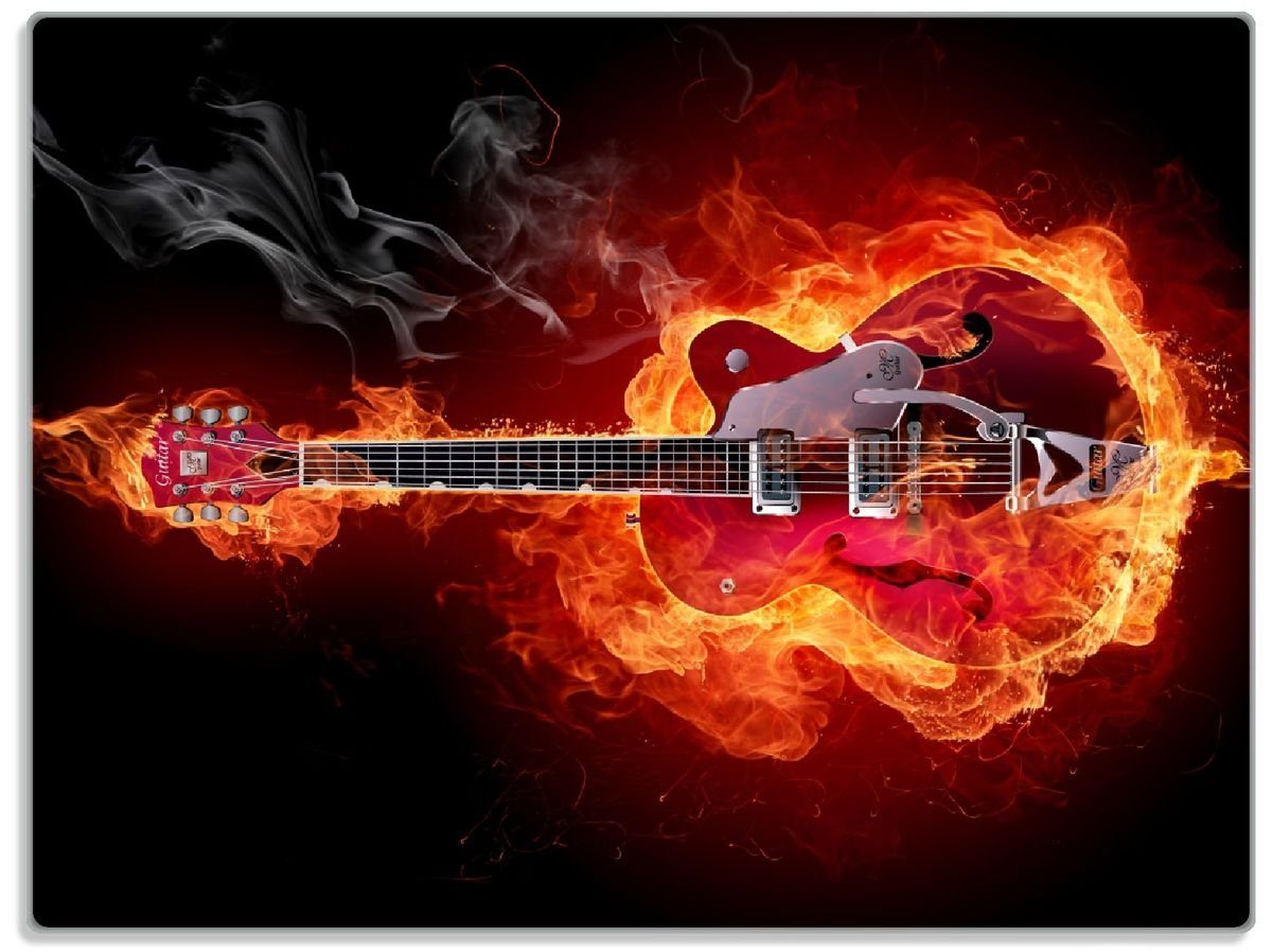 Wallario Schneidebrett Brennende Gitarre, ESG-Sicherheitsglas, 4mm, (inkl. Gummifüße rutschfester 30x40cm 1-St)