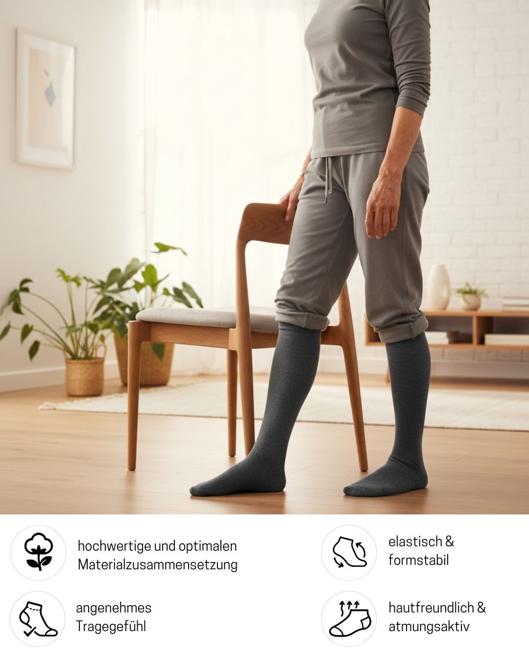 sockenkauf24 Stützkniestrümpfe Kompressionsstrümpfe Reisestrümpfe Stützstrümpfe mit Kompression (Grau, 4-Paar, 39-42) aus Baumwolle für Damen & Herren mit Komfo – Bild 4 von 5
