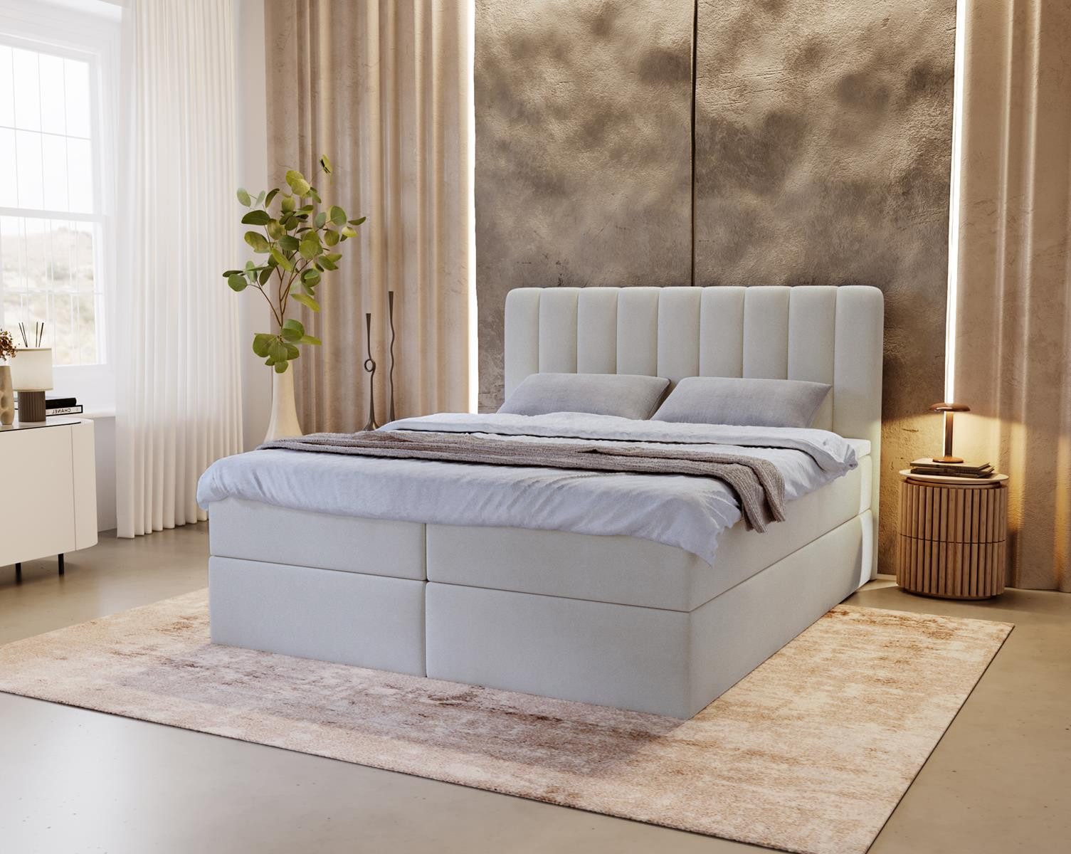 Compleo Boxspringbett modern, Wolkenbett, Bequem, Doppelbett gepolstertes Kopfteil mit Bettkasten