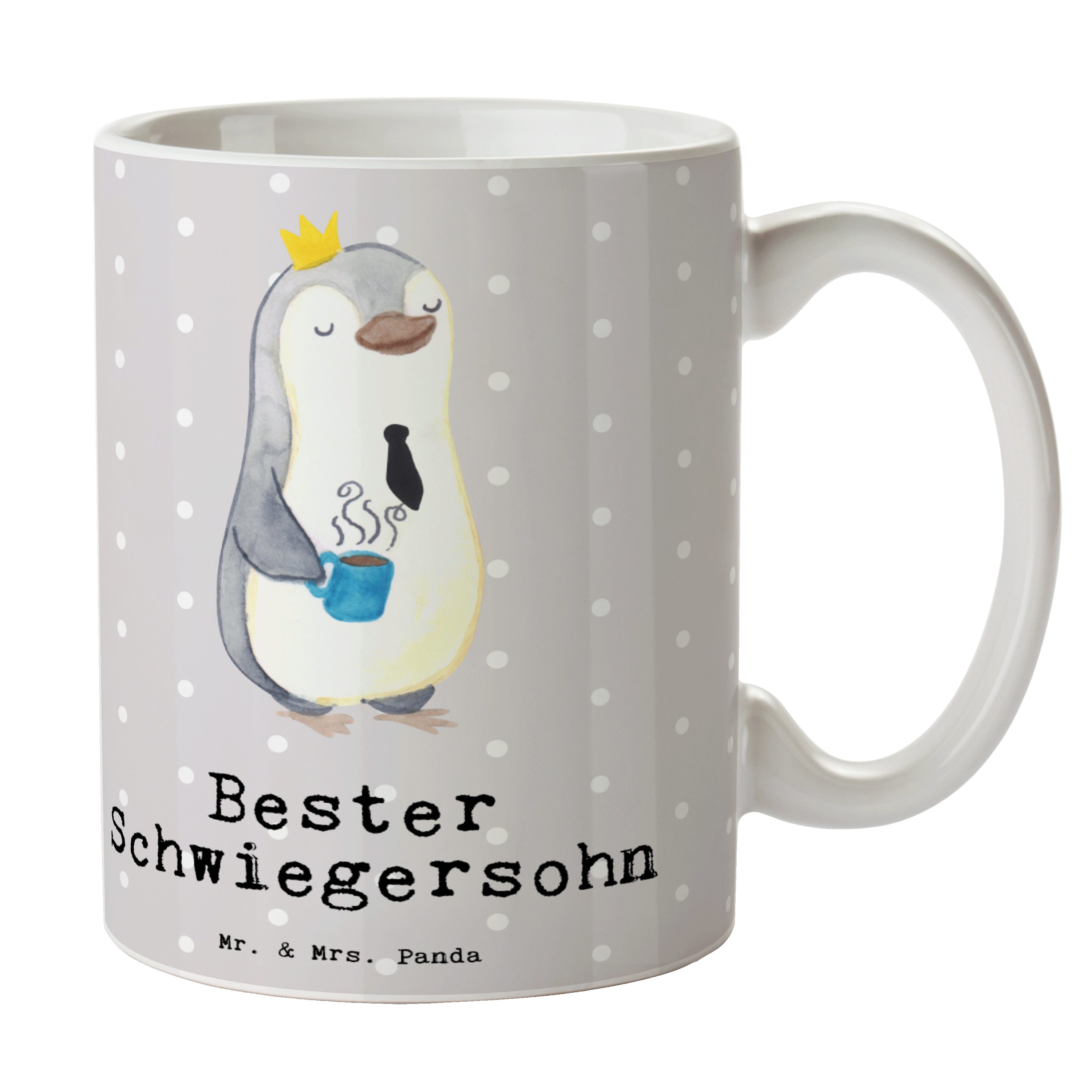 Mr. & Mrs. Panda Tasse Pinguin Bester Schwiegersohn - Grau Pastell - Geschenk, Frühstück, Ka, Keramik