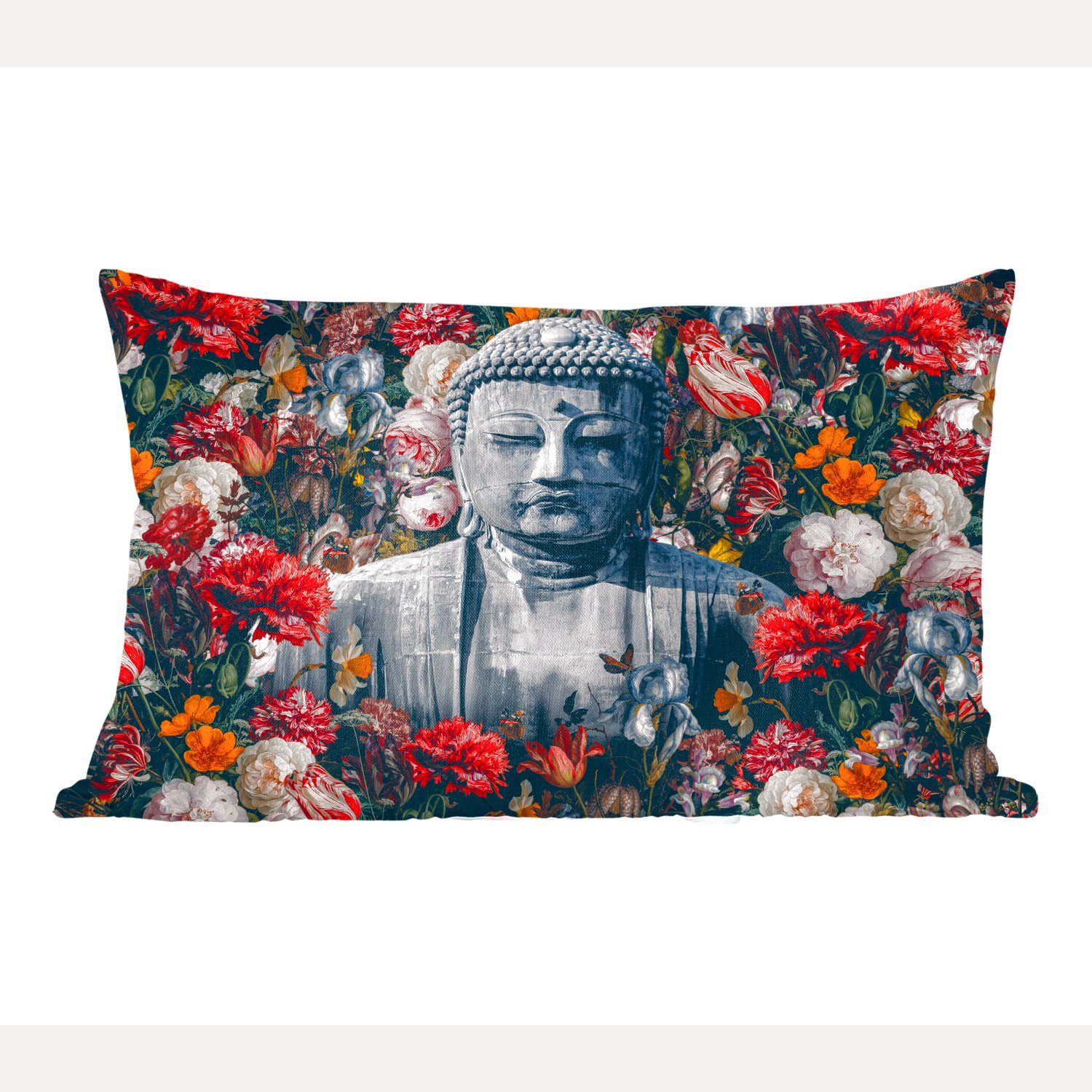 MuchoWow Dekokissen Buddha - Steine - Blumen, Wohzimmer Dekoration, Zierkissen, Dekokissen mit Füllung, Schlafzimmer