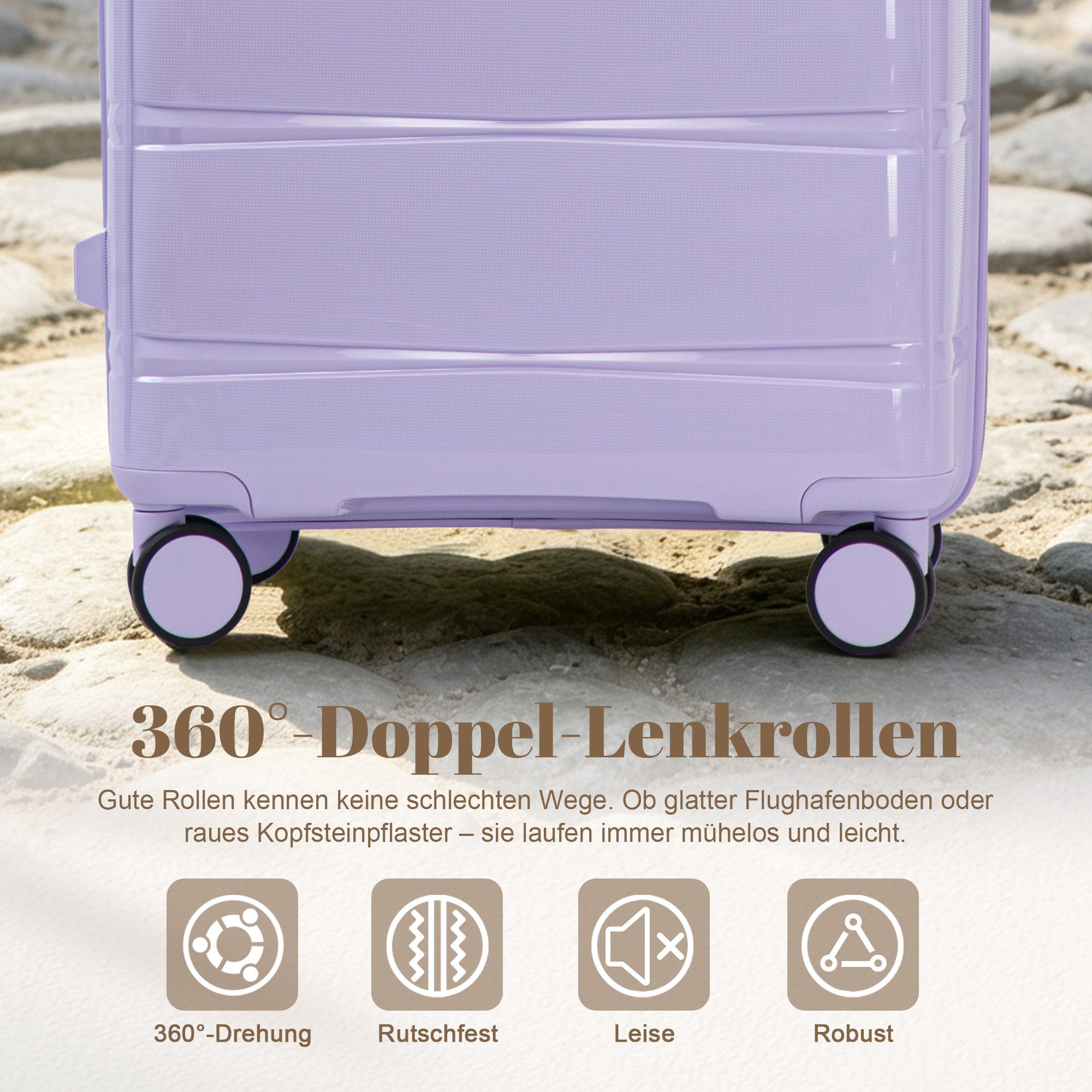 GLP Trolleyset 3-teilig 20/24/28 Zoll, PP Hartschale mit 360° Doppelrollen, 4 Rollen, Zahlenschloss und praktischer Innenaufteilung – Bild 3 von 5