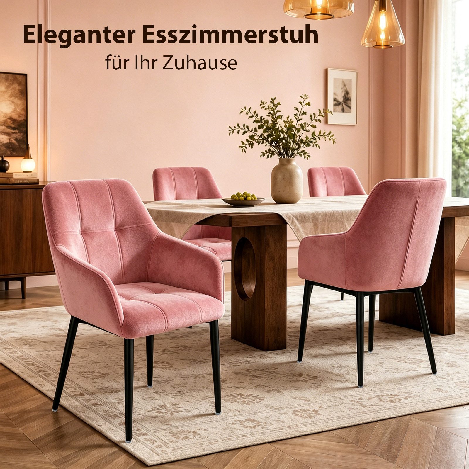 Hoolamyie Esszimmerstuhl Stuhlset – Polsterstuhl aus Samt mit Armlehnen, stabile Metallbeine (2 St), Samt-Polsterstühle, 7,5 cm Polsterung, bis 150 kg belastbar