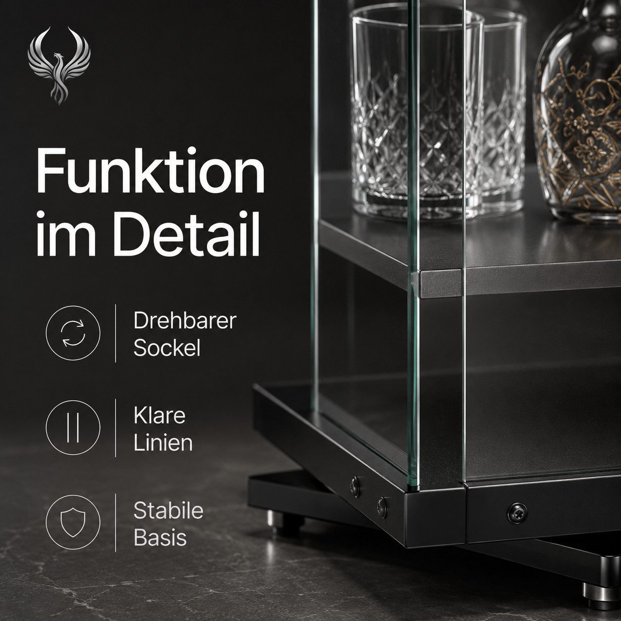 Simurq Glasvitrine mit LED-Touch-Licht und 360° Sockel für Deko und Figuren (1-St., 6 Varianten verfügbar) 360° drehbar, 38 × 38 cm Stellfläche, LED-Touch-Licht – Bild 4 von 5