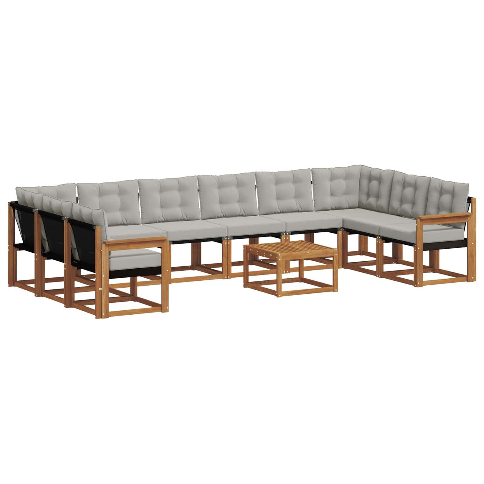 vidaXL Gartenlounge-Set Outdoor-Sofagarnitur mit Kissen 11 pcs Natürlich und Hellgrau, (11-tlg)