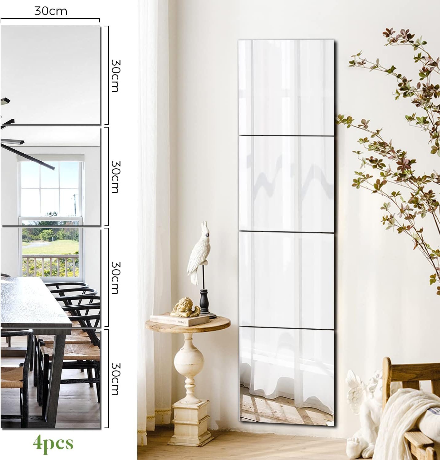 Coonoor Wandspiegel 4 Stück Spiegelfliesen Selbstklebend HD Spiegel Glasspi günstig online kaufen