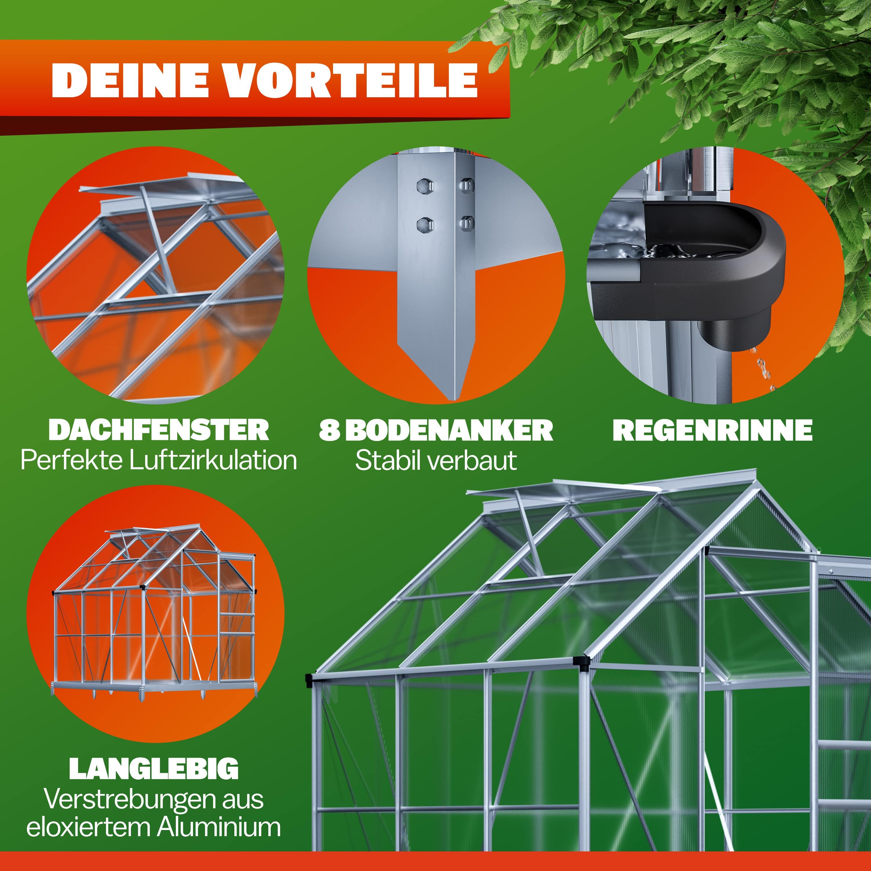 Gardebruk Gewächshaus, Aluminium 3,6m² mit Fundament günstig online kaufen